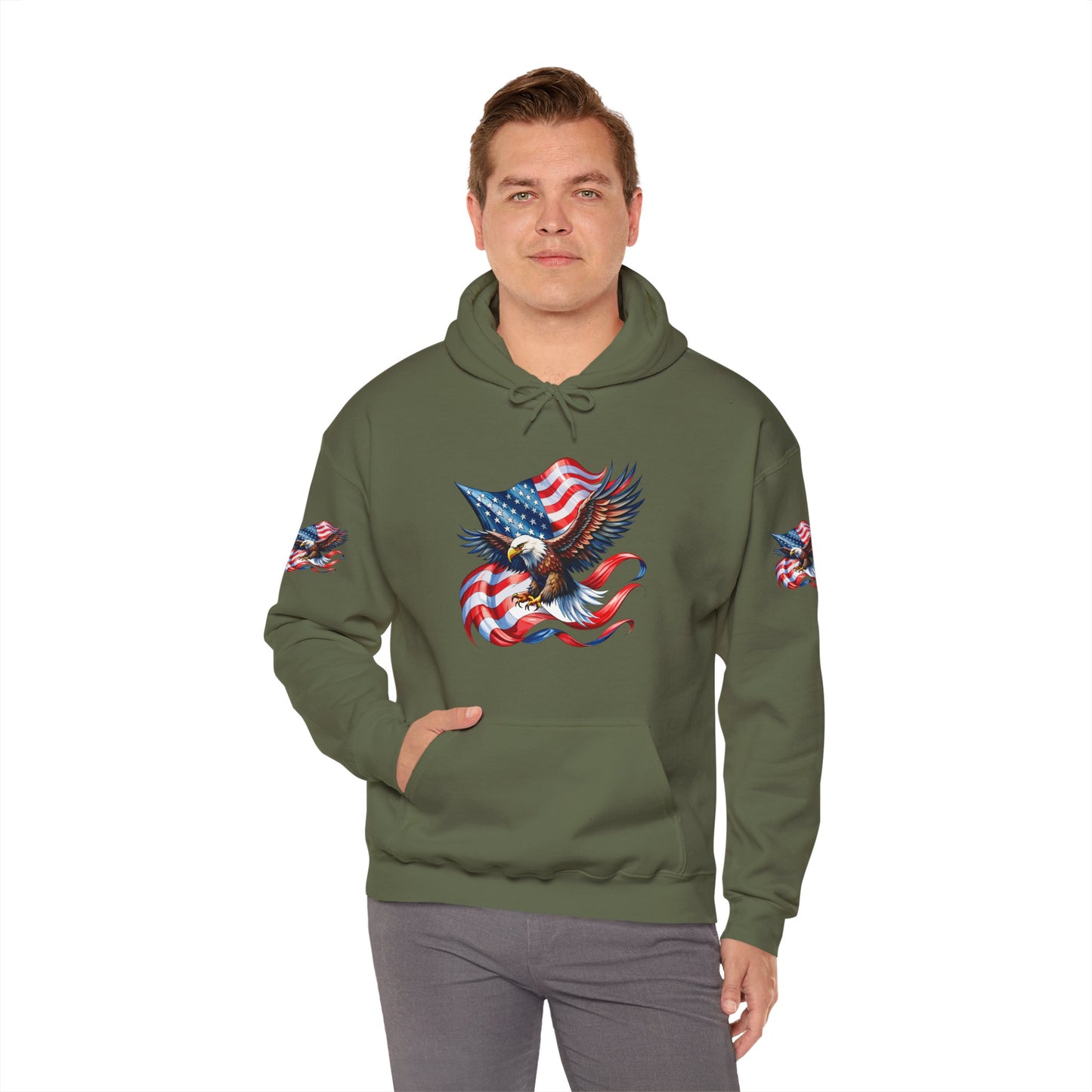 Princess Grace Patriotic Eagle Hoodie Unisex Heavy Blend Sweatshirt with American Flag Design