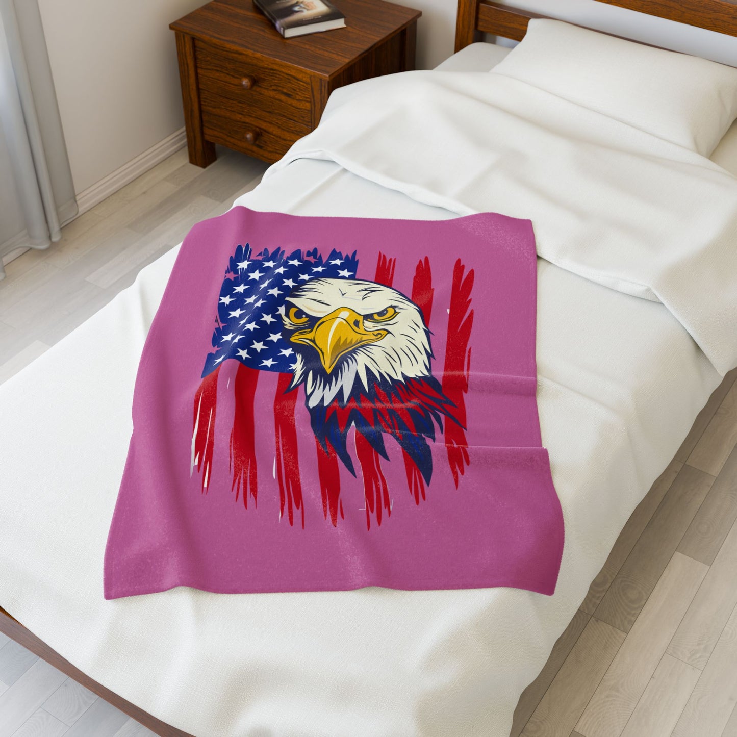 Princess Grace Patriotic Eagle Velveteen Plush Blanket Cozy American Flag Decor