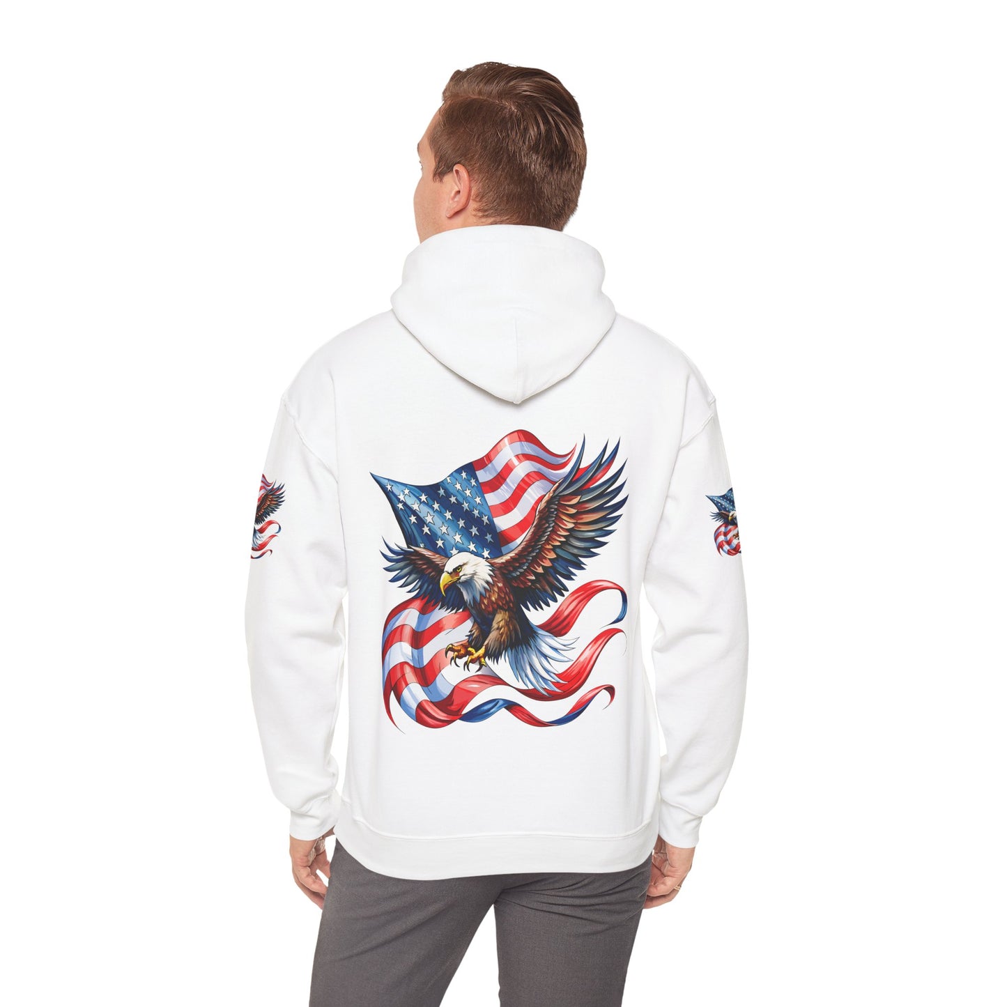Princess Grace Patriotic Eagle Hoodie Unisex Heavy Blend Sweatshirt with American Flag Design