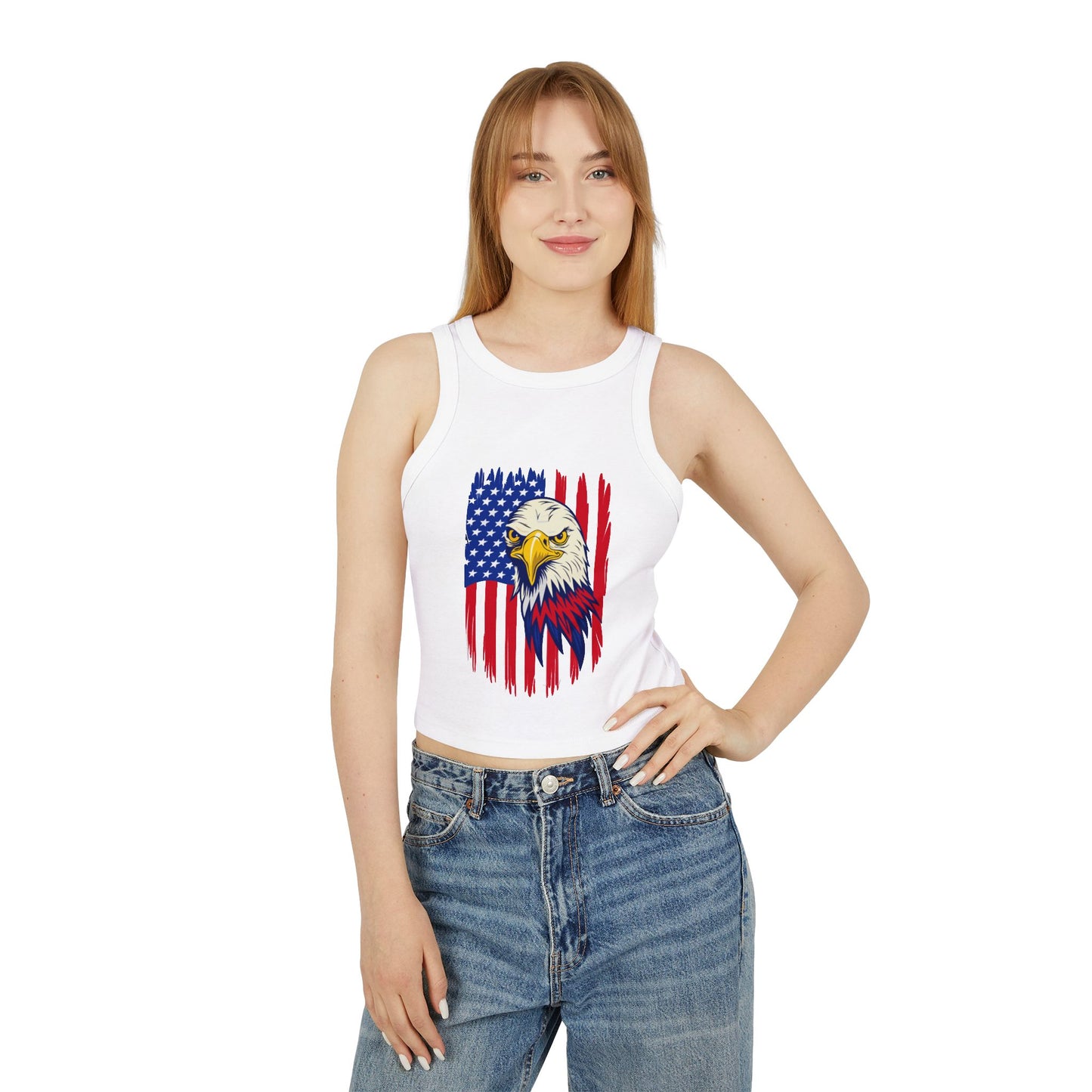 Princess Grace Patriotic Eagle Women's Racer Tank Top USA Flag Design