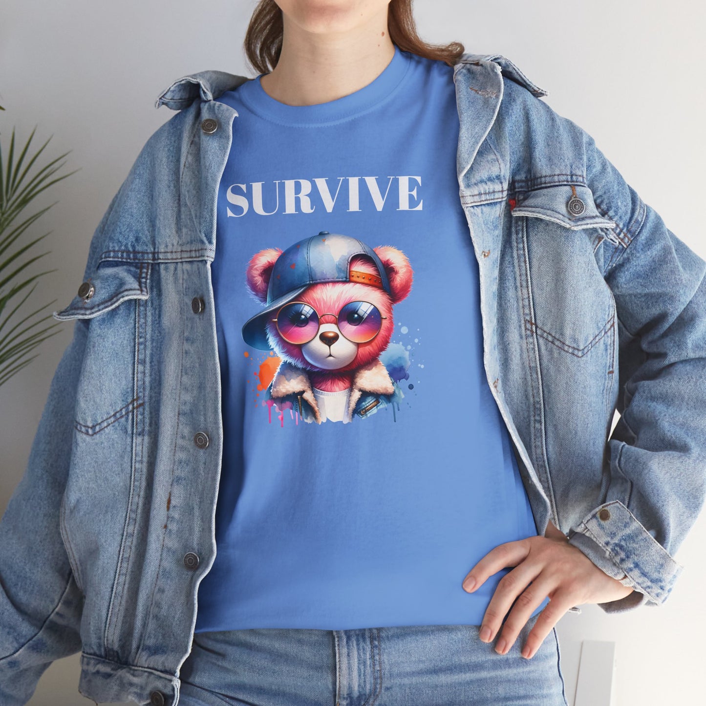 Princess Grace Survive Bear Graphic Unisex Heavy Cotton Tee Trendy and Fun Fashion for All Occasions