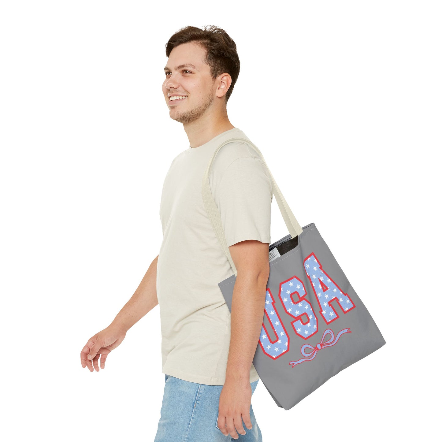 Princess Grace Patriotic USA Tote Bag Stars & Bow Design for Independence Day