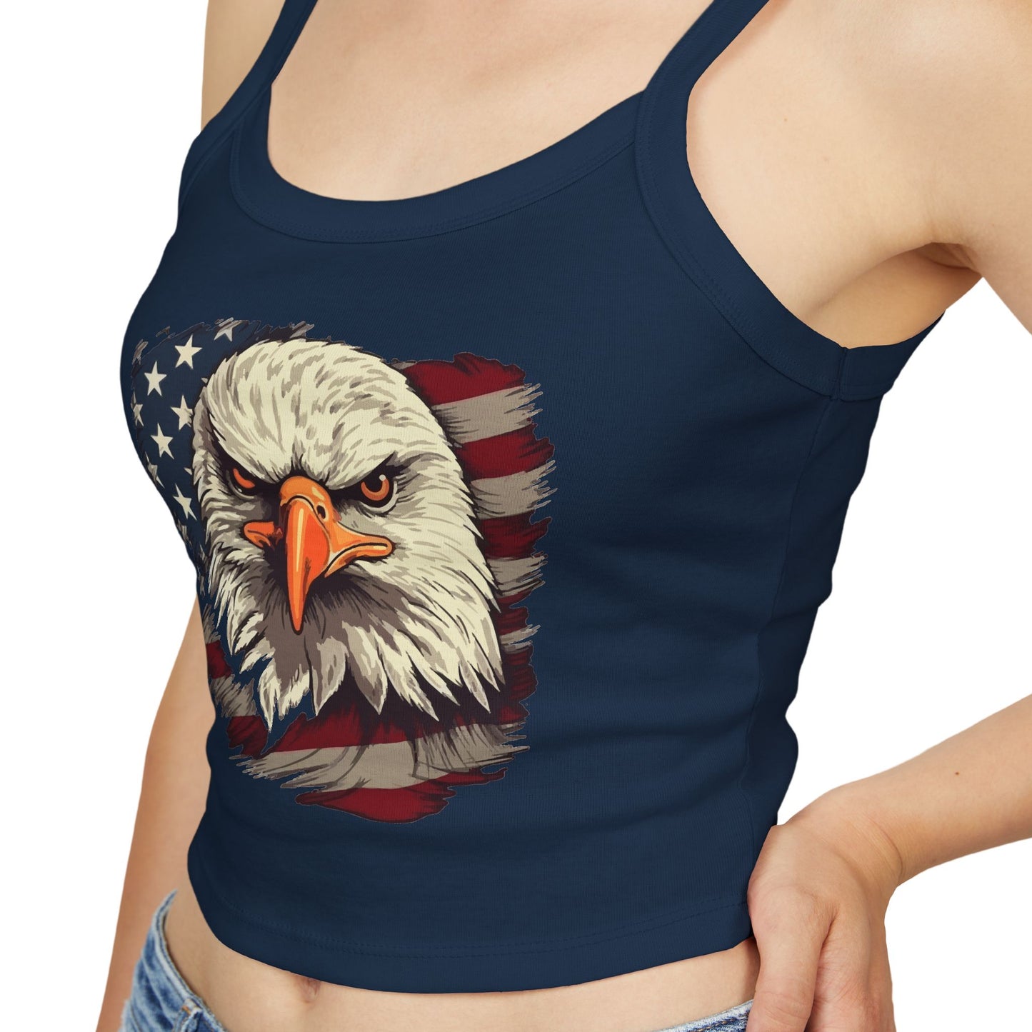 Princess Grace Patriotic Women's Spaghetti Strap Tank Top Eagle & USA Flag Design