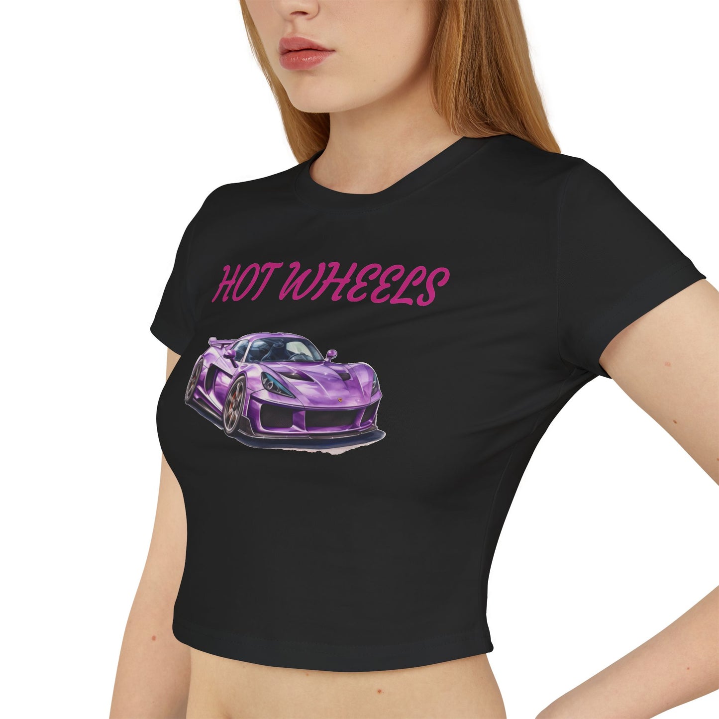 Princess Grace Hot Wheels Print Women's Baby Tee Stylish Car Graphic Top