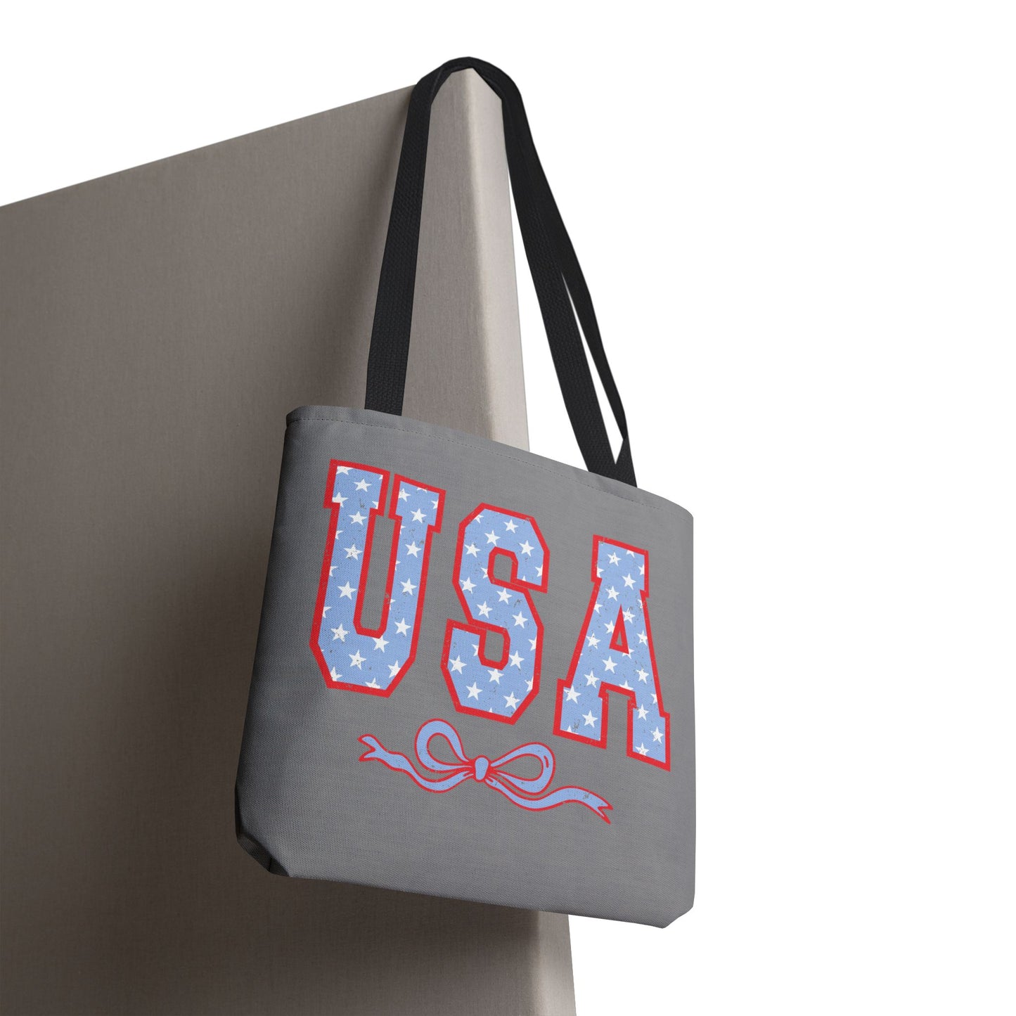 Princess Grace Patriotic USA Tote Bag Stars & Bow Design for Independence Day