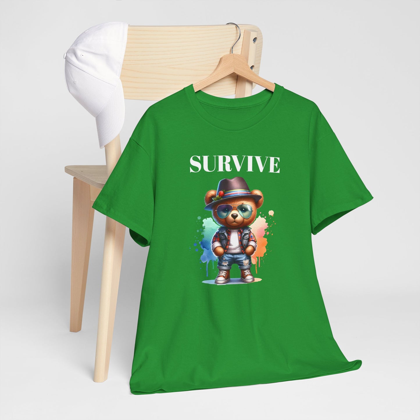 Princess Grace Survive Bear Unisex Heavy Cotton Tee Casual Graphic T-Shirt for Fun and Adventure Lovers