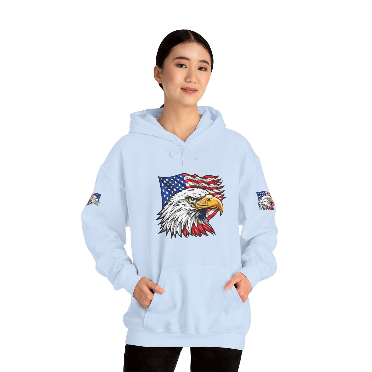 Princess Grace Patriotic Eagle Hoodie Unisex Heavy Blend Sweatshirt with American Flag Design
