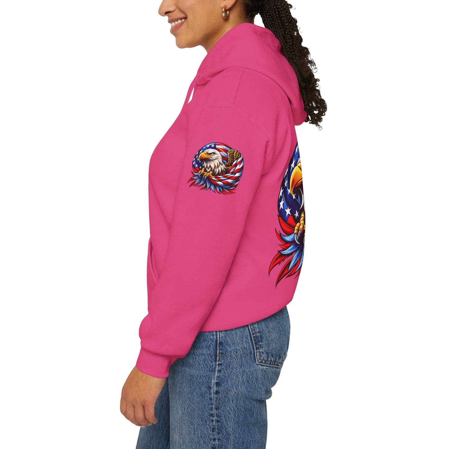 Princess Grace Patriotic Eagle Hoodie Unisex Heavy Blend Sweatshirt with American Flag Design