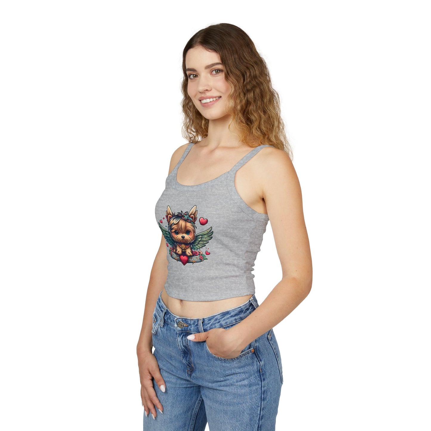 Princess Grace Adorable Yorkie Angel Women's Spaghetti Strap Tank Top Cute Dog Graphic