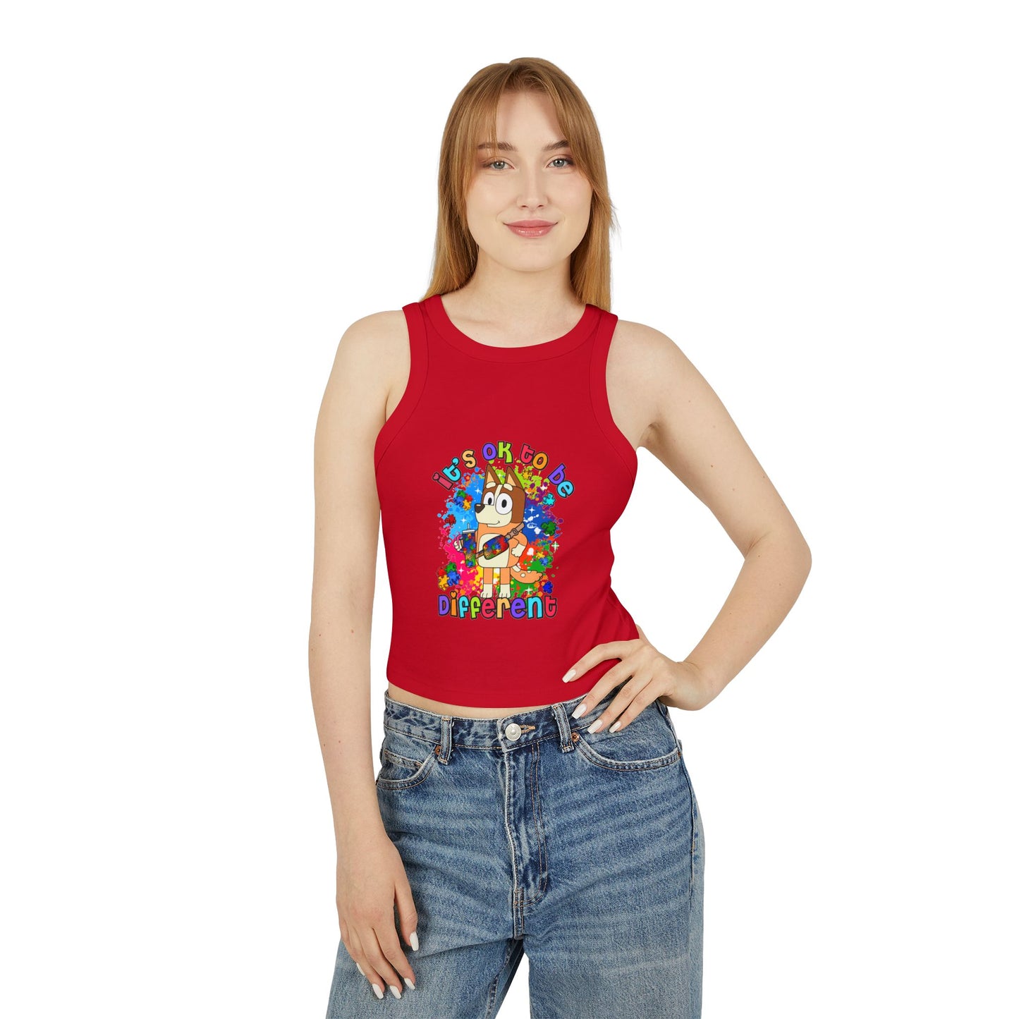 Princess Grace Colorful Bluey Racer Tank Top 'It's OK to Be Different'