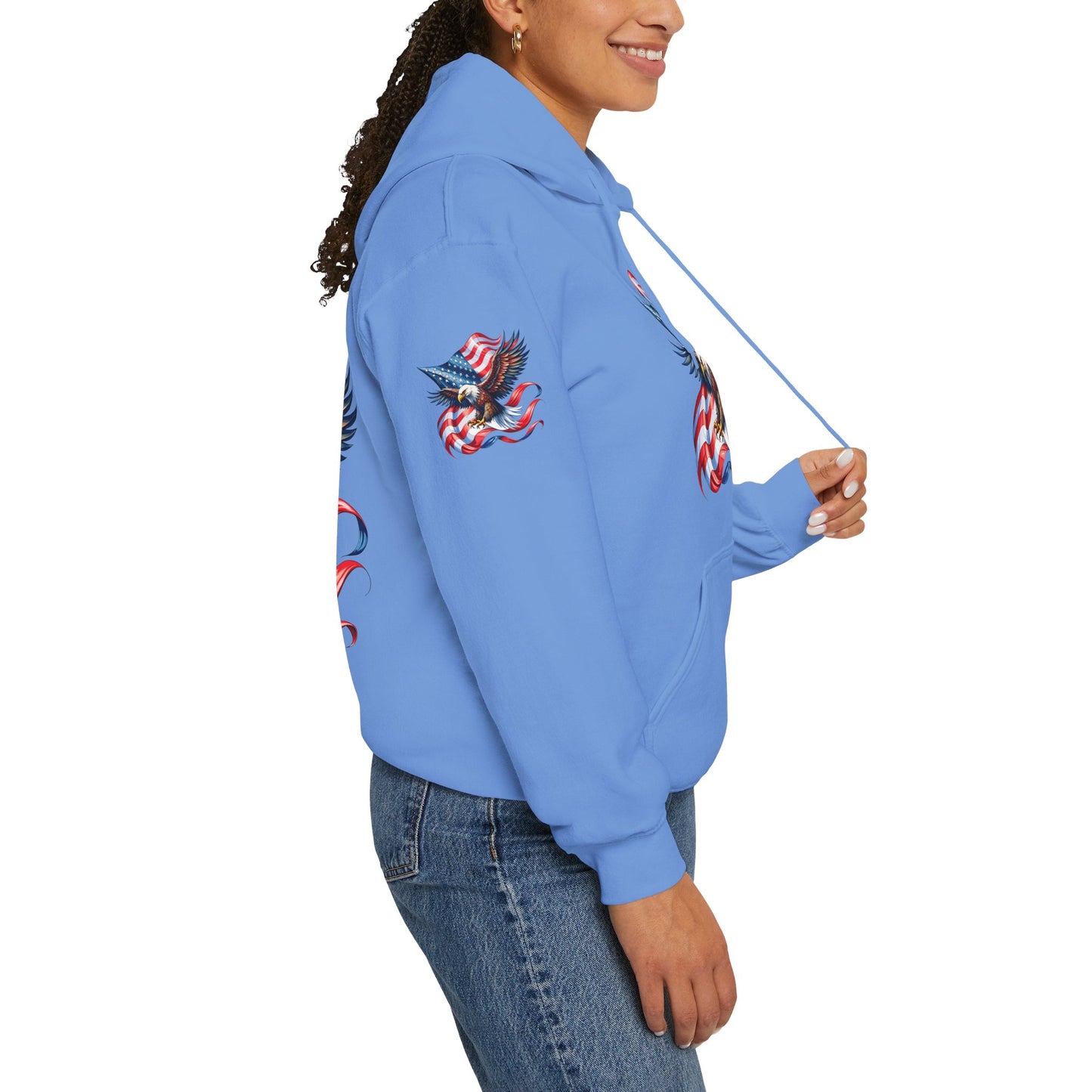 Princess Grace Patriotic Eagle Hoodie Unisex Heavy Blend Sweatshirt with American Flag Design