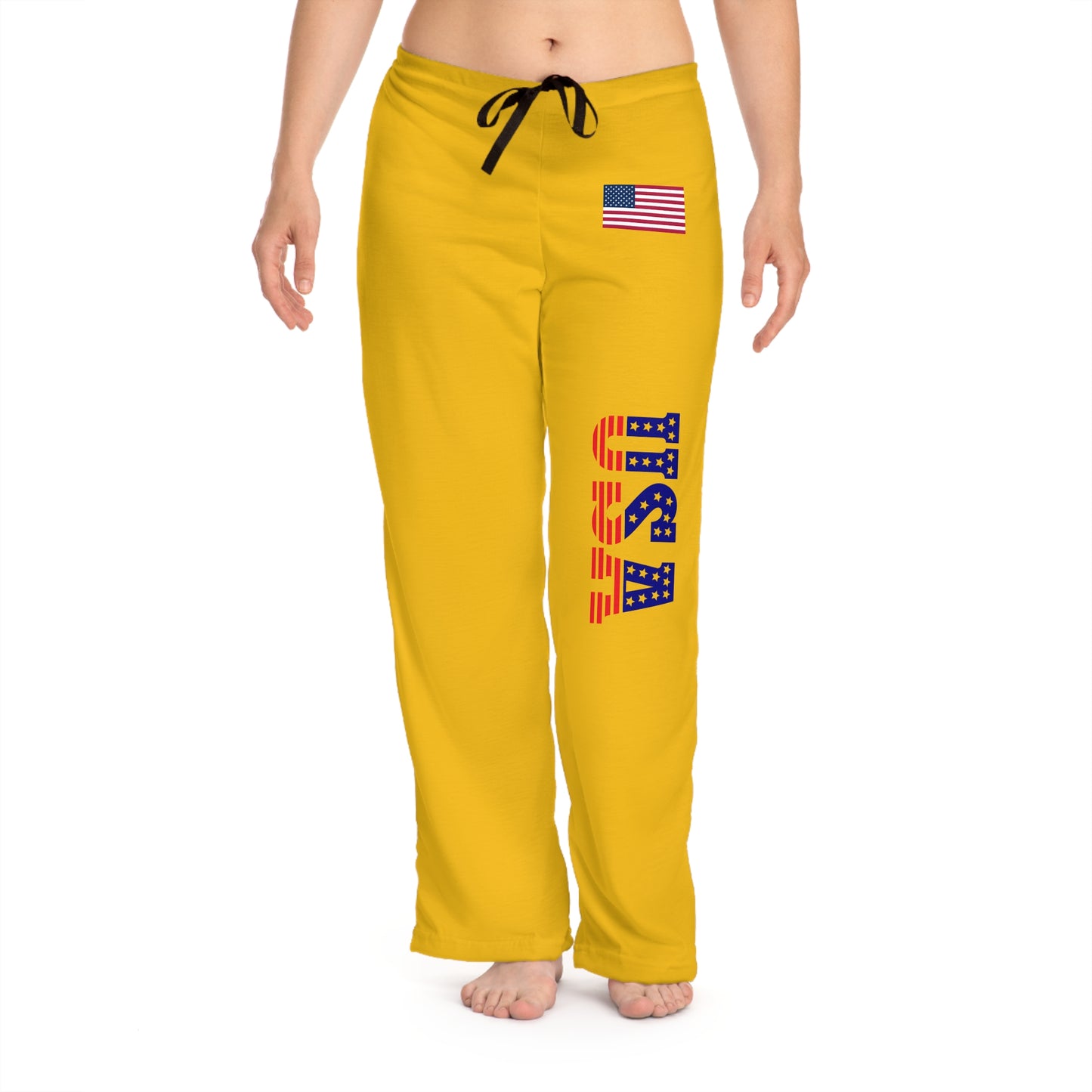 Princess Grace Cozy USA Flag Pajama Pants Bright Yellow Leisurewear