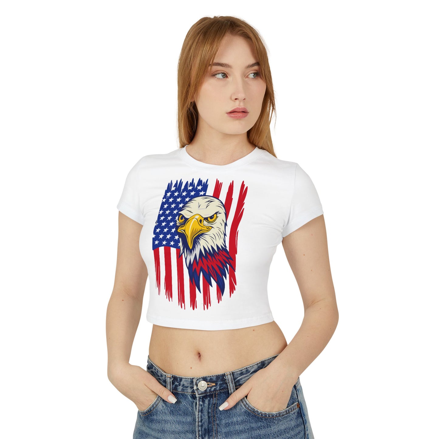 Princess Grace Patriotic Eagle Women's Baby Tee USA Graphic T-Shirt for Independence Day