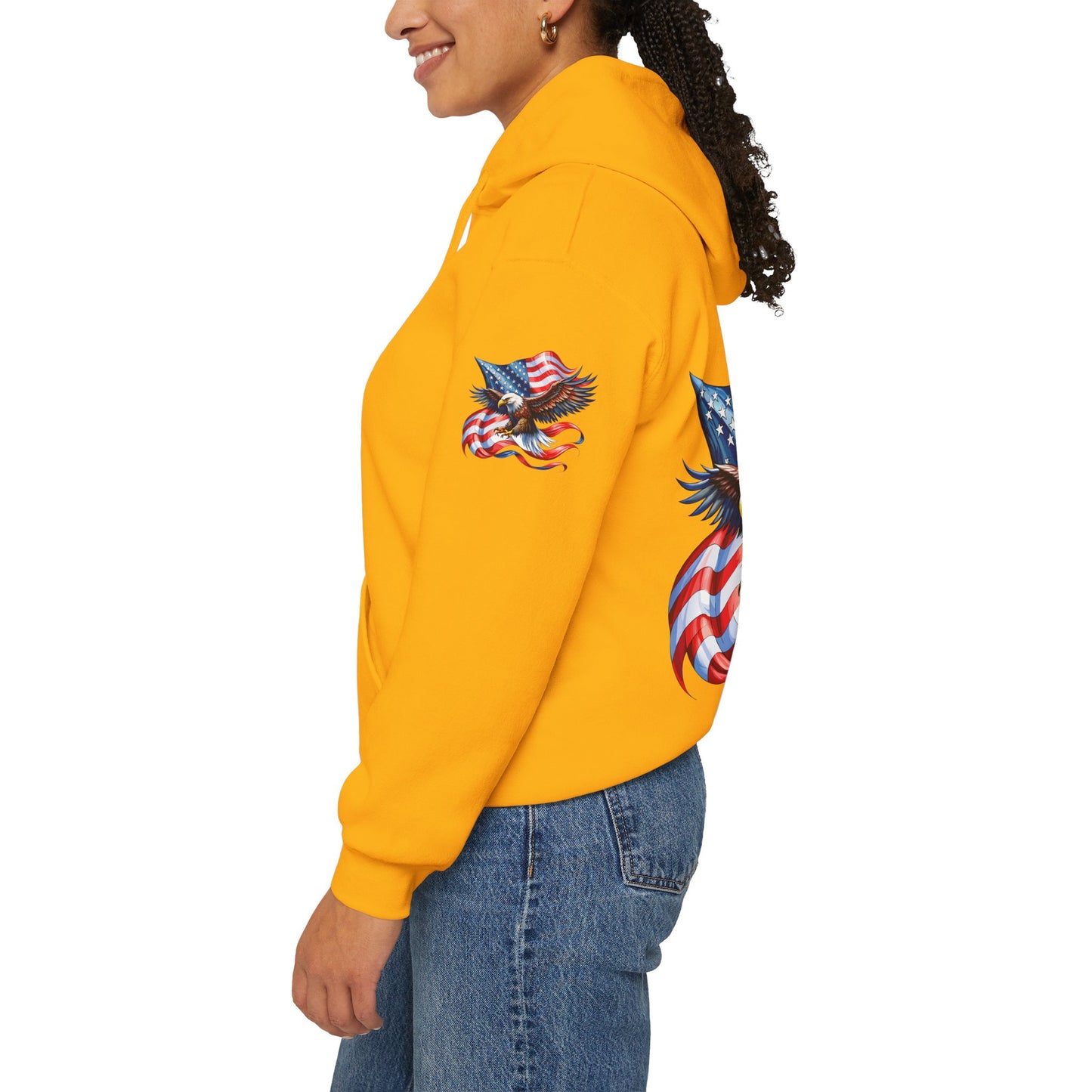 Princess Grace Patriotic Eagle Hoodie Unisex Heavy Blend Sweatshirt with American Flag Design