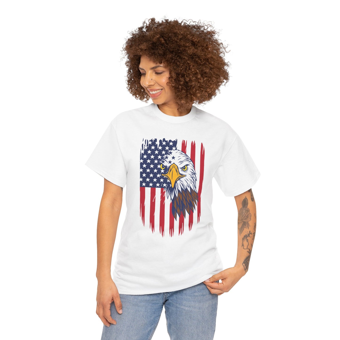 Princess Grace Eagle & American Flag Unisex Heavy Cotton Tee Patriotic Apparel for All Occasions