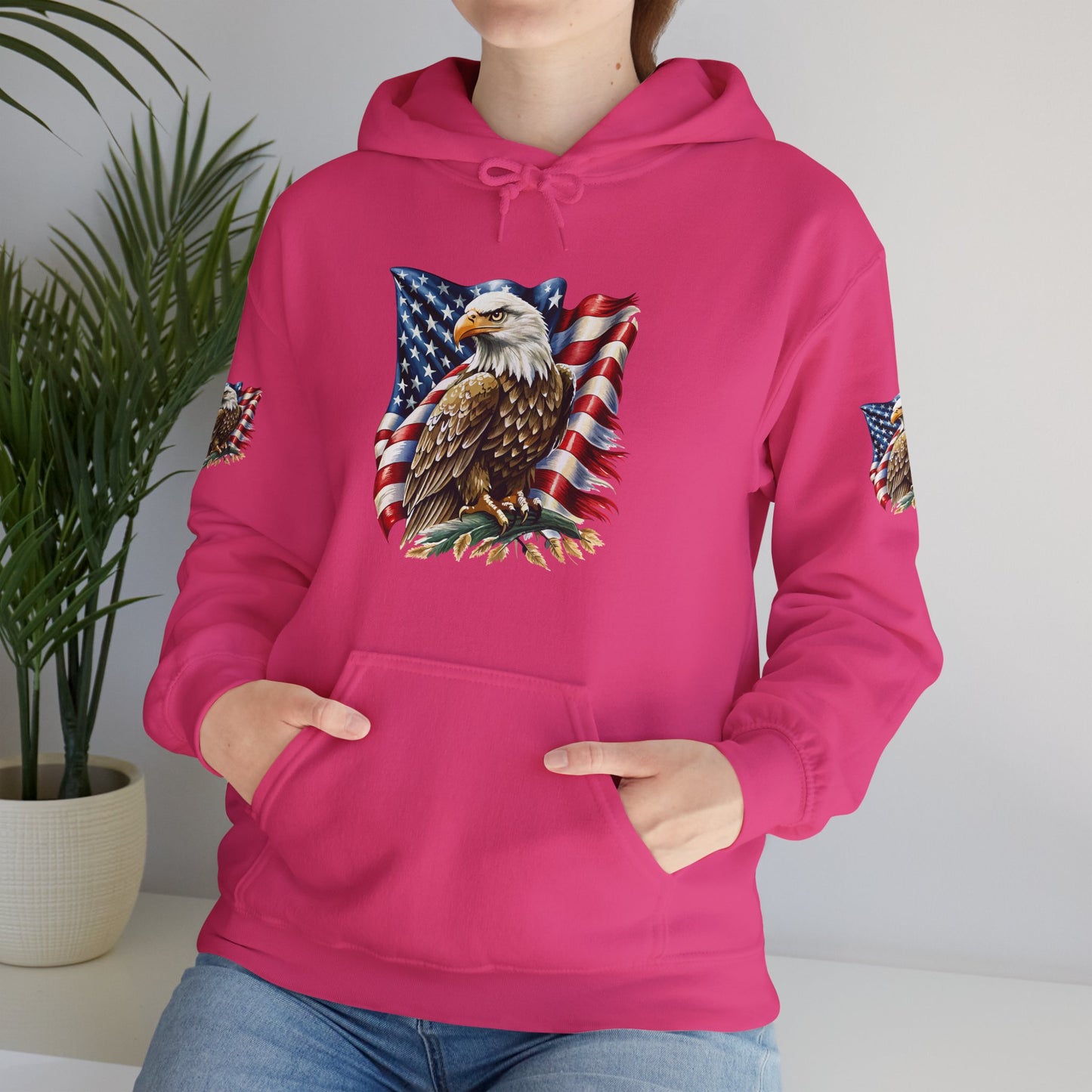 Princess Grace Patriotic Eagle Hooded Sweatshirt Unisex Heavy Blend Perfect for Memorial Day & Independence Day