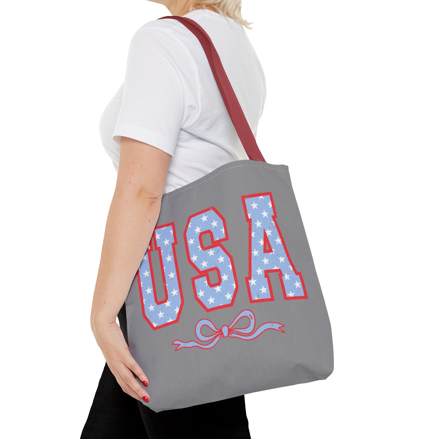 Princess Grace Patriotic USA Tote Bag Stars & Bow Design for Independence Day