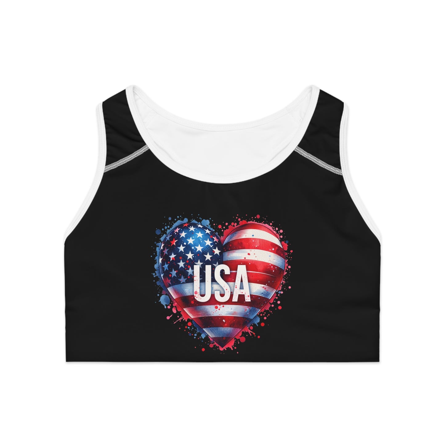 Princess Grace Patriotic Sports Bra USA Heart Design for Fitness & Activewear