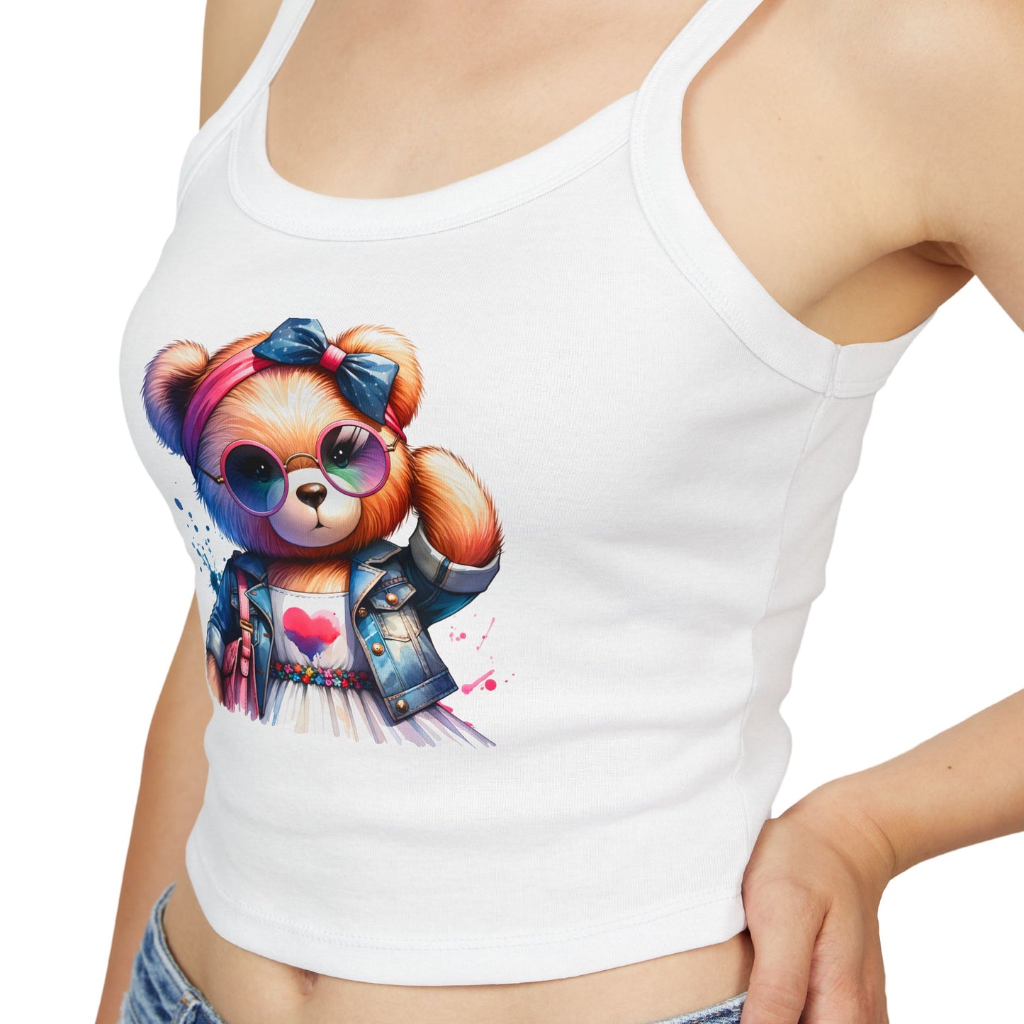 Princess Grace Cute Graphic Spaghetti Strap Tank Top with Trendy Bear Design