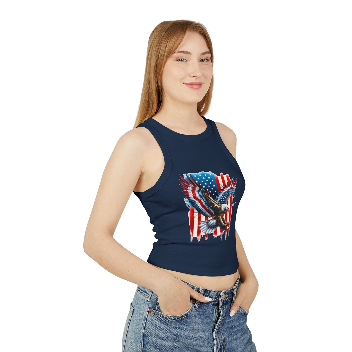 Princess Grace Patriotic Women's Micro Rib Racer Tank Top with Eagle & USA Design