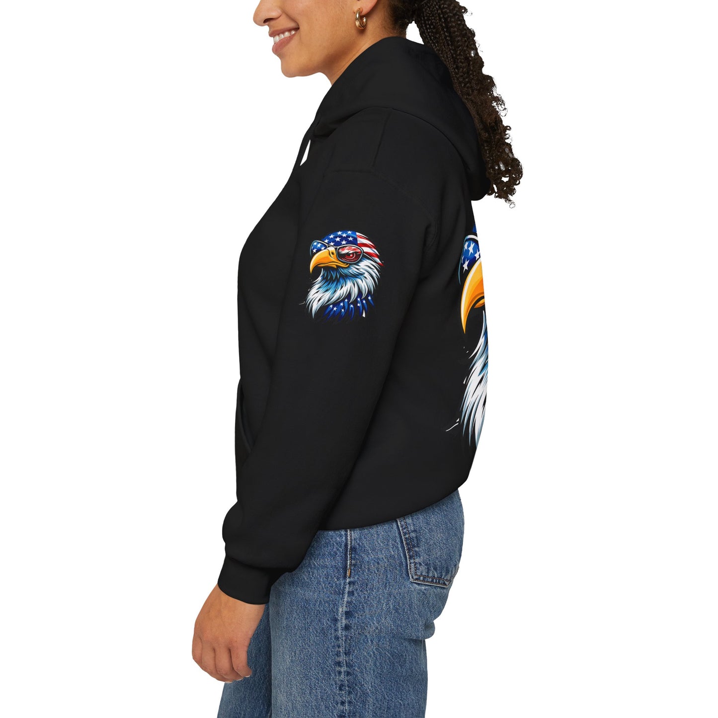 Princess Grace Patriotic Eagle Hoodie Unisex Heavy Blend Sweatshirt with USA Flag Design