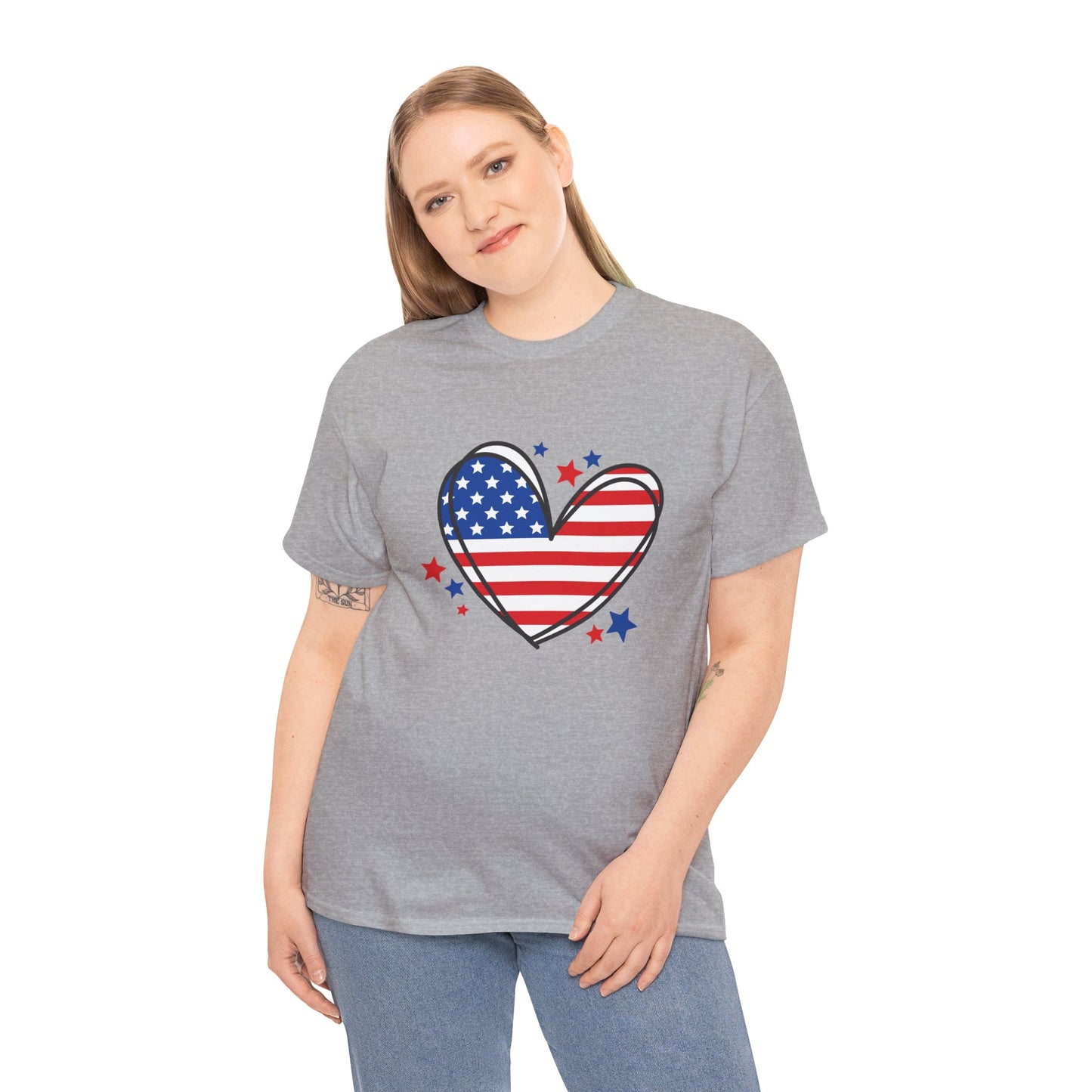 Princess Grace Patriotic Heart Unisex Heavy Cotton Tee USA Love T-Shirt