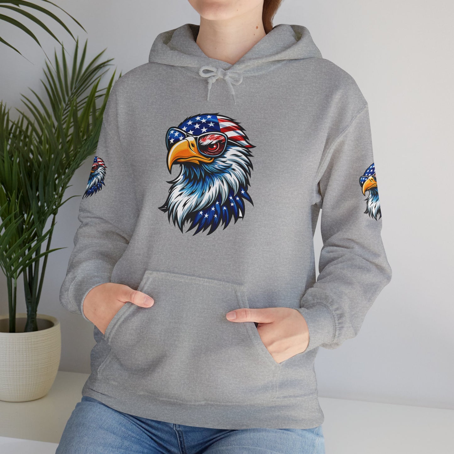 Princess Grace Patriotic Eagle Hoodie Unisex Heavy Blend Sweatshirt with USA Flag Design