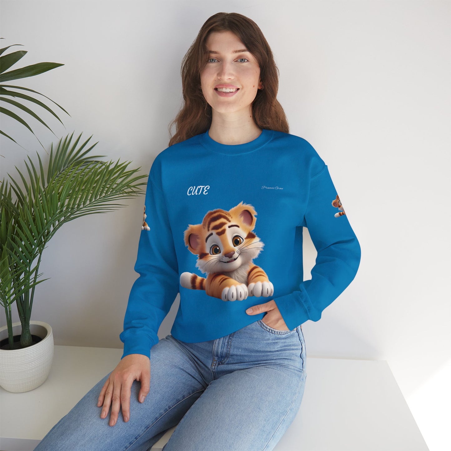 Princess Grace Cute Tiger Unisex Heavy Blen Crewneck Sweatshirt
