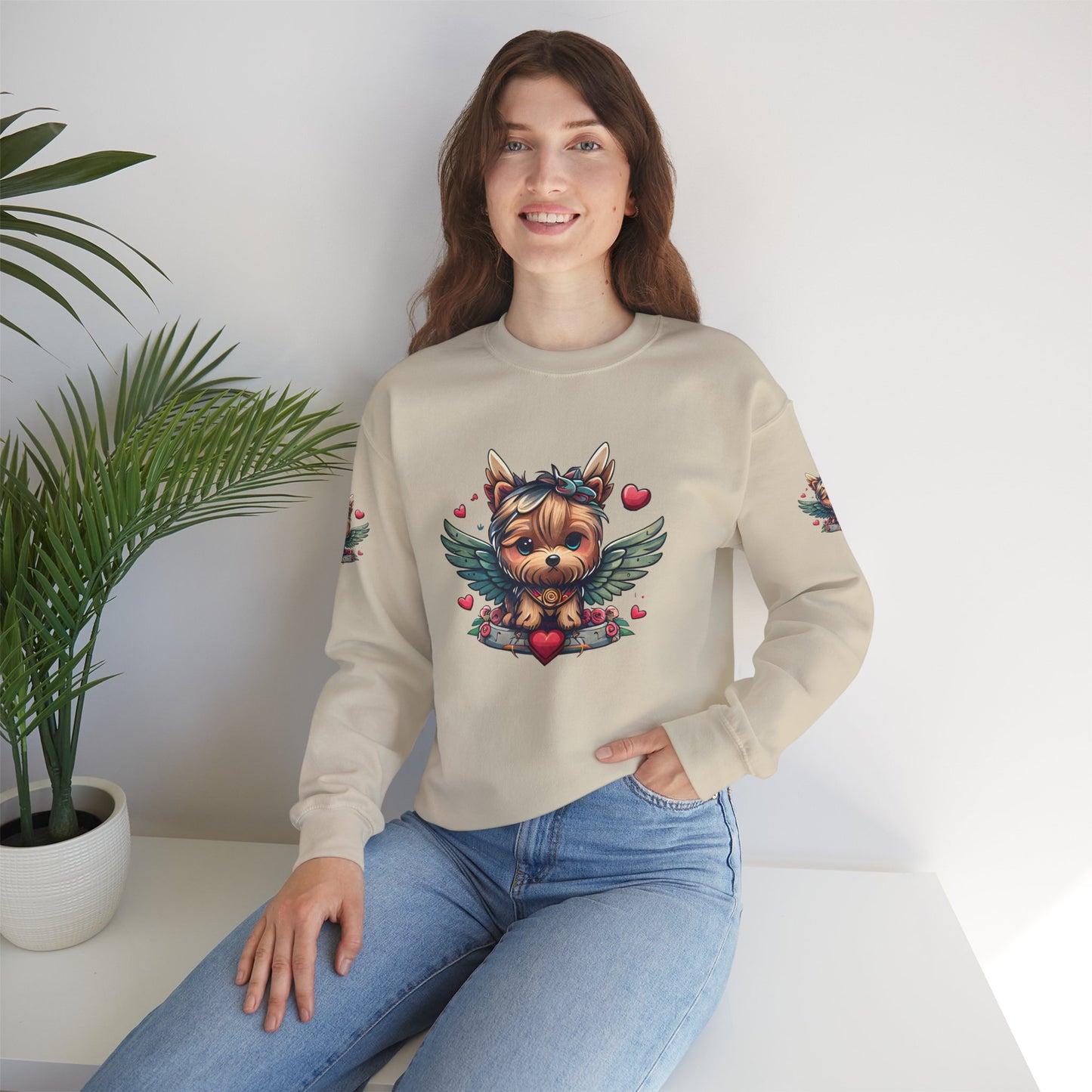 Princess Grace Cute Yorkie Wings Crewneck Sweatshirt Perfect Gift for Dog Lovers