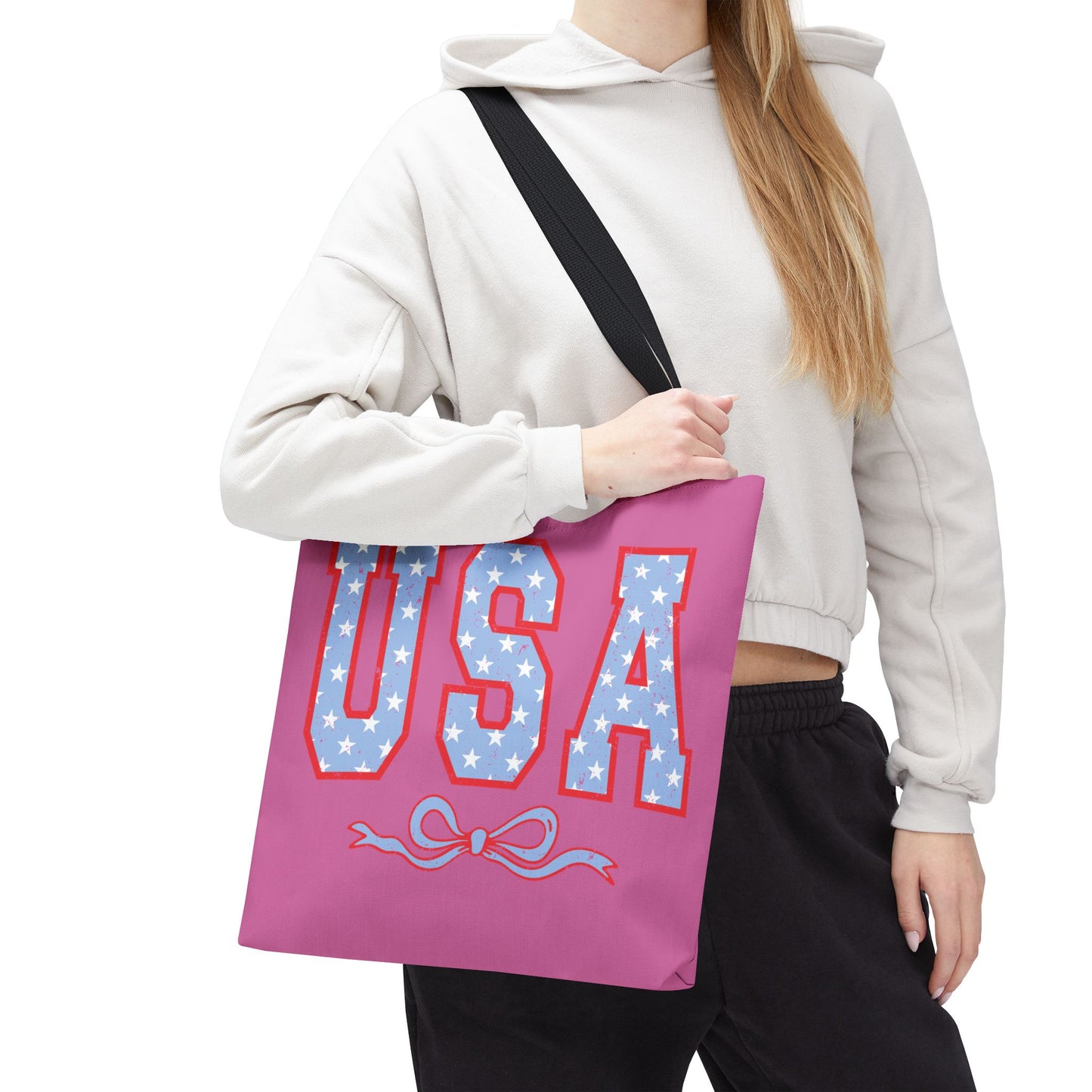 Princess Grace Patriotic USA Tote Bag Fun Stars and Bow Design for Holidays