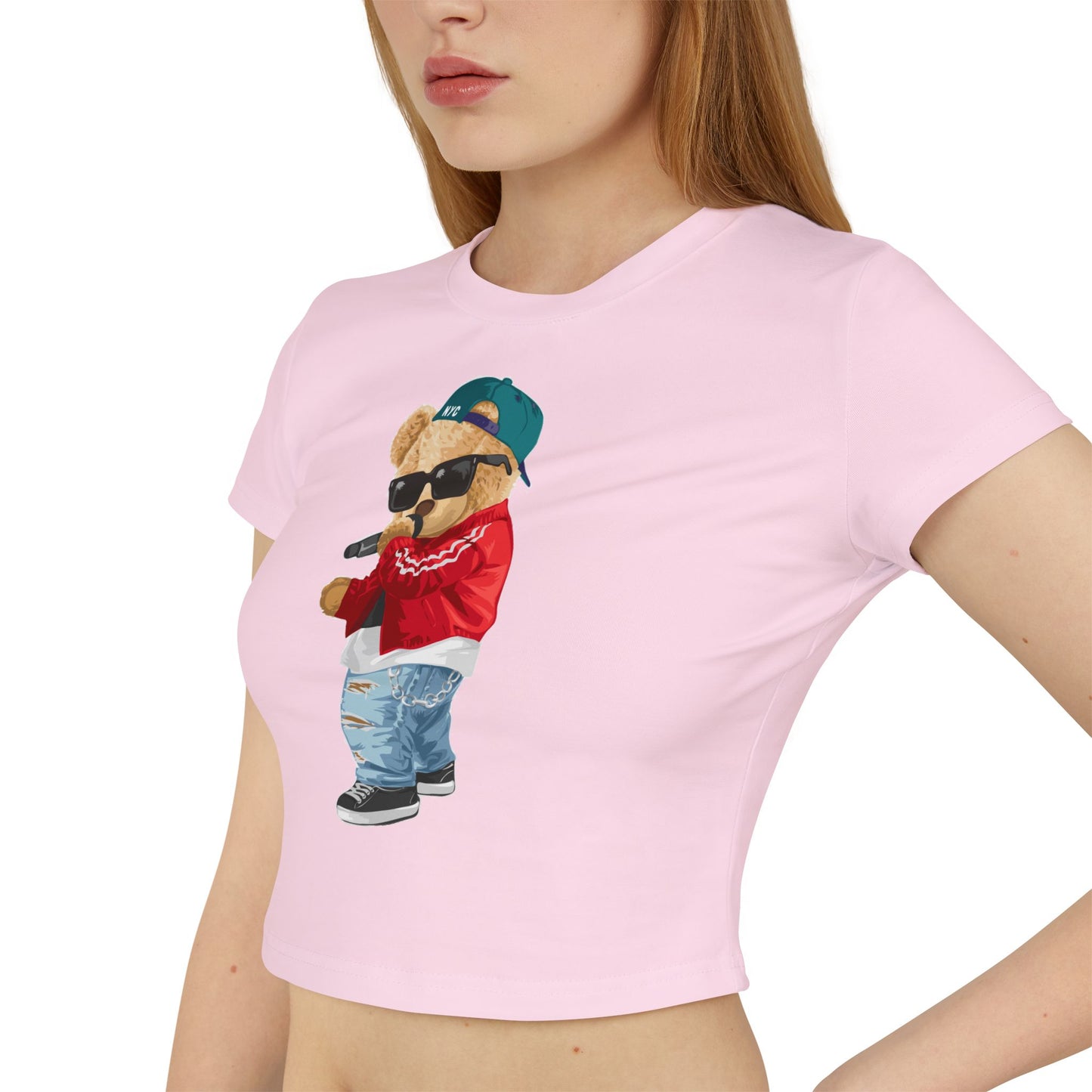 Princess Grace Trendy Women's Baby Tee with Cool Bear Design Cute & Fun Casual Shirt for Everyday Wear