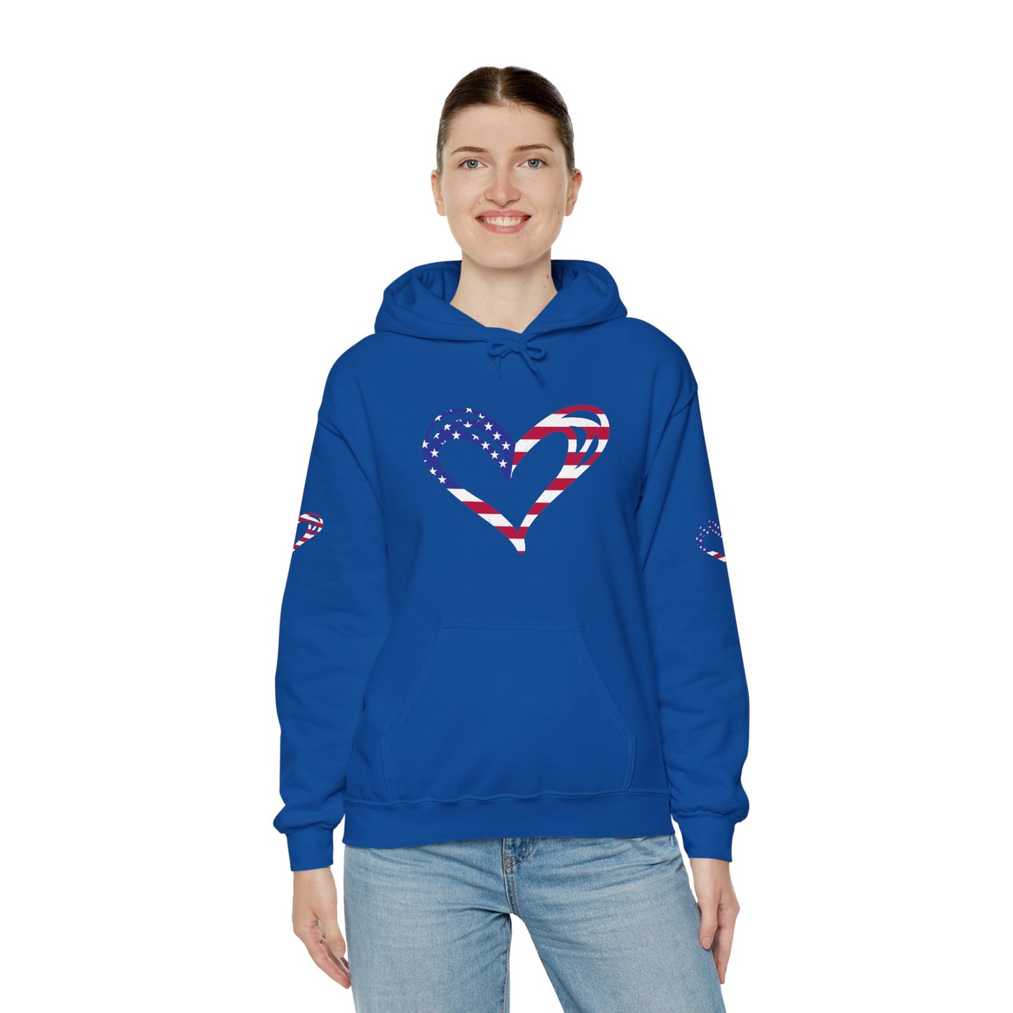 Princess Grace Patriotic Heart Unisex Hoodie Comfortable Heavy Blend Sweatshirt for Independence Day and Everyday Wear
