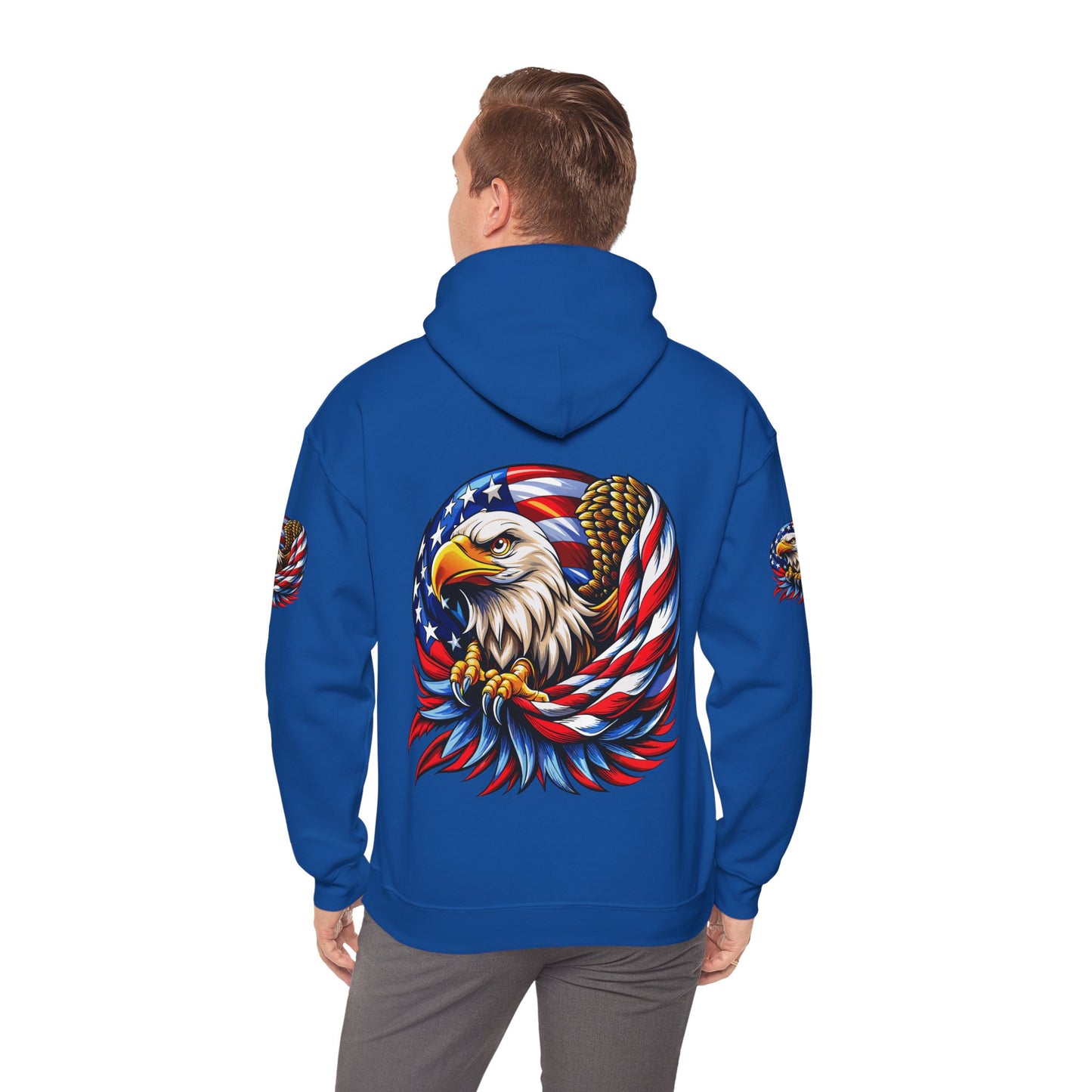 Princess Grace Patriotic Eagle Hoodie Unisex Heavy Blend Sweatshirt with American Flag Design