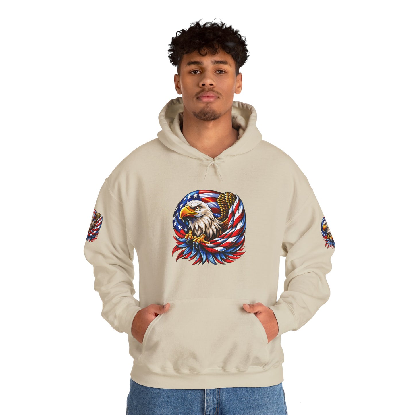 Princess Grace Patriotic Eagle Hoodie Unisex Heavy Blend Sweatshirt with American Flag Design