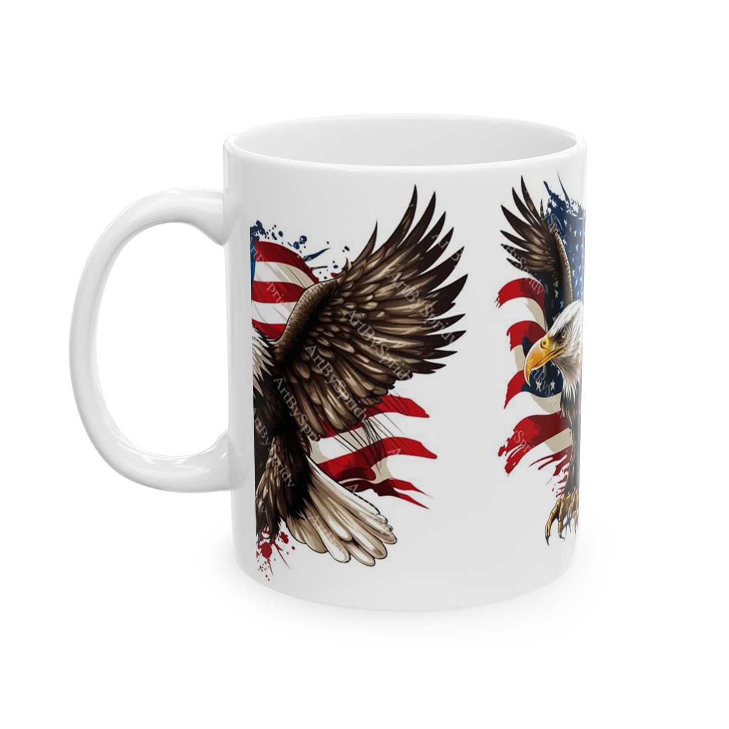 Princess Grace Patriotic Eagle Ceramic Mug, 4th of July Cup, American Flag Eagle Lover Gift, Unique Veteran Mug, Independence Day