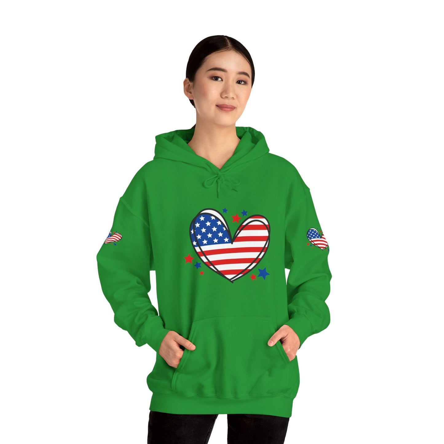 Princess Grace Patriotic Heart Hoodie Unisex Heavy Blend Hooded Sweatshirt for Independence Day & Year Round Love