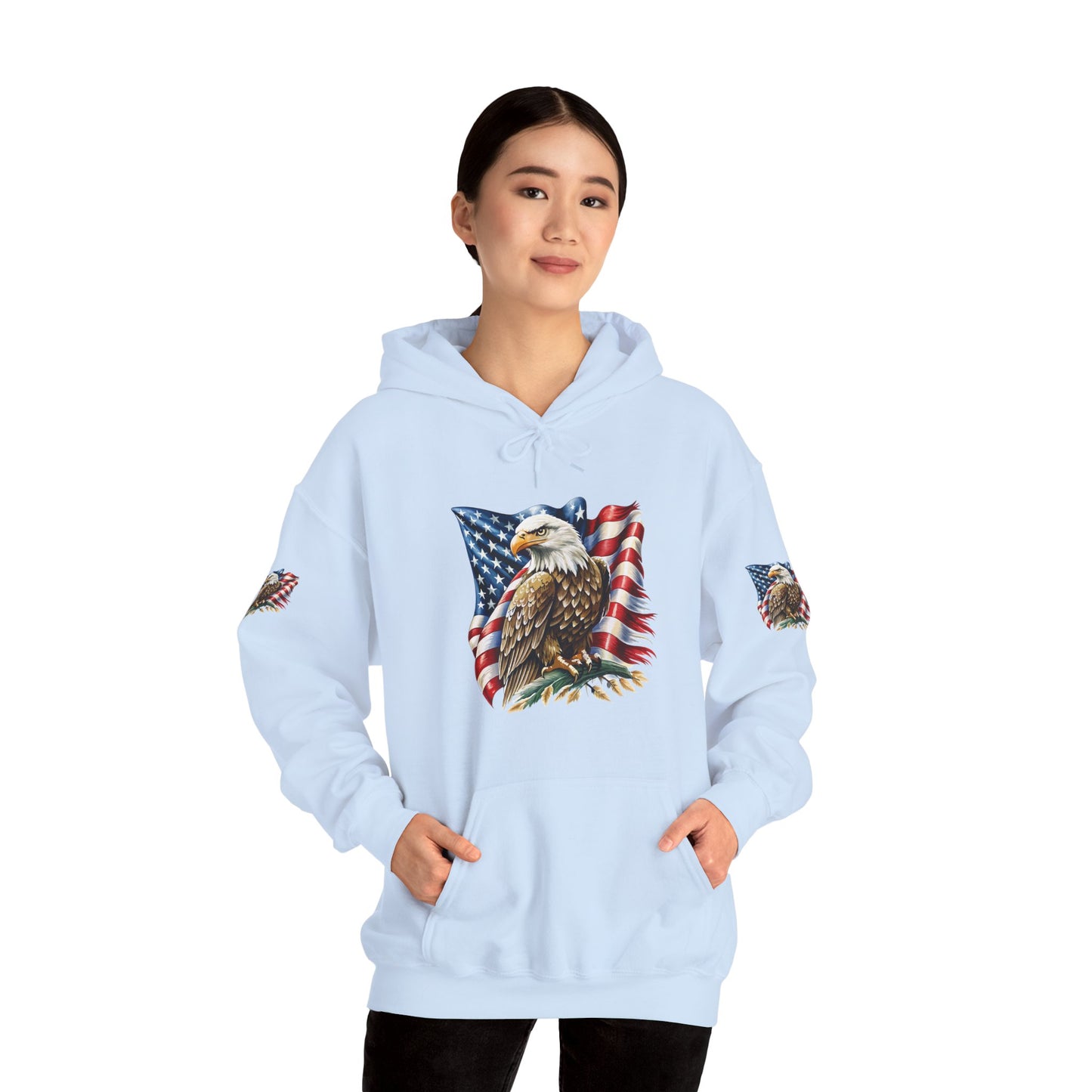 Princess Grace Patriotic Eagle Hooded Sweatshirt Unisex Heavy Blend Perfect for Memorial Day & Independence Day