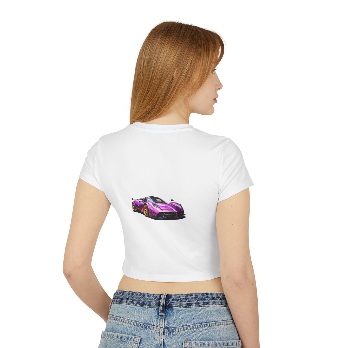 Princess Grace Women's Hot Wheels Baby Tee Cute Pink Race Car Graphic T-Shirt