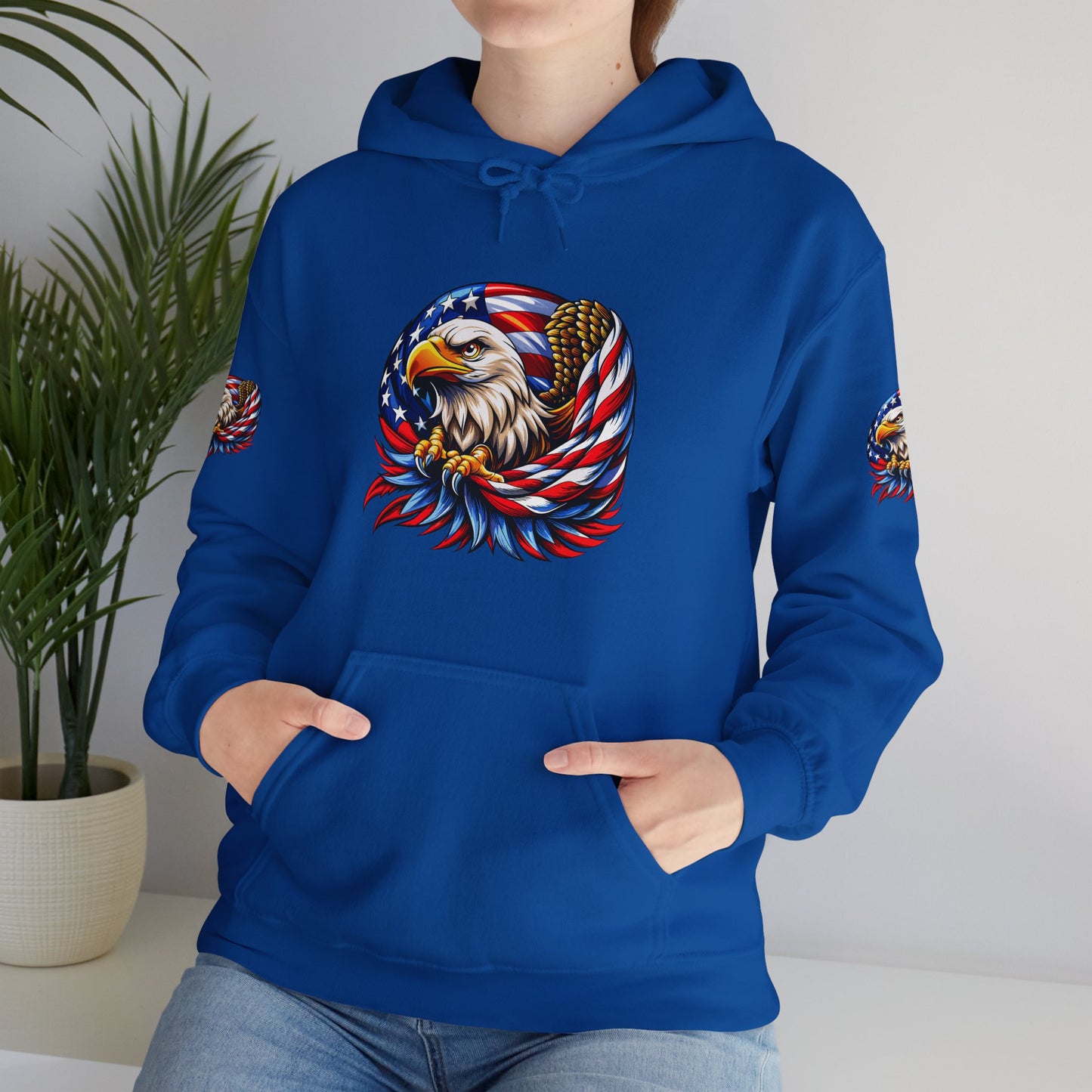 Princess Grace Patriotic Eagle Hoodie Unisex Heavy Blend Sweatshirt with American Flag Design