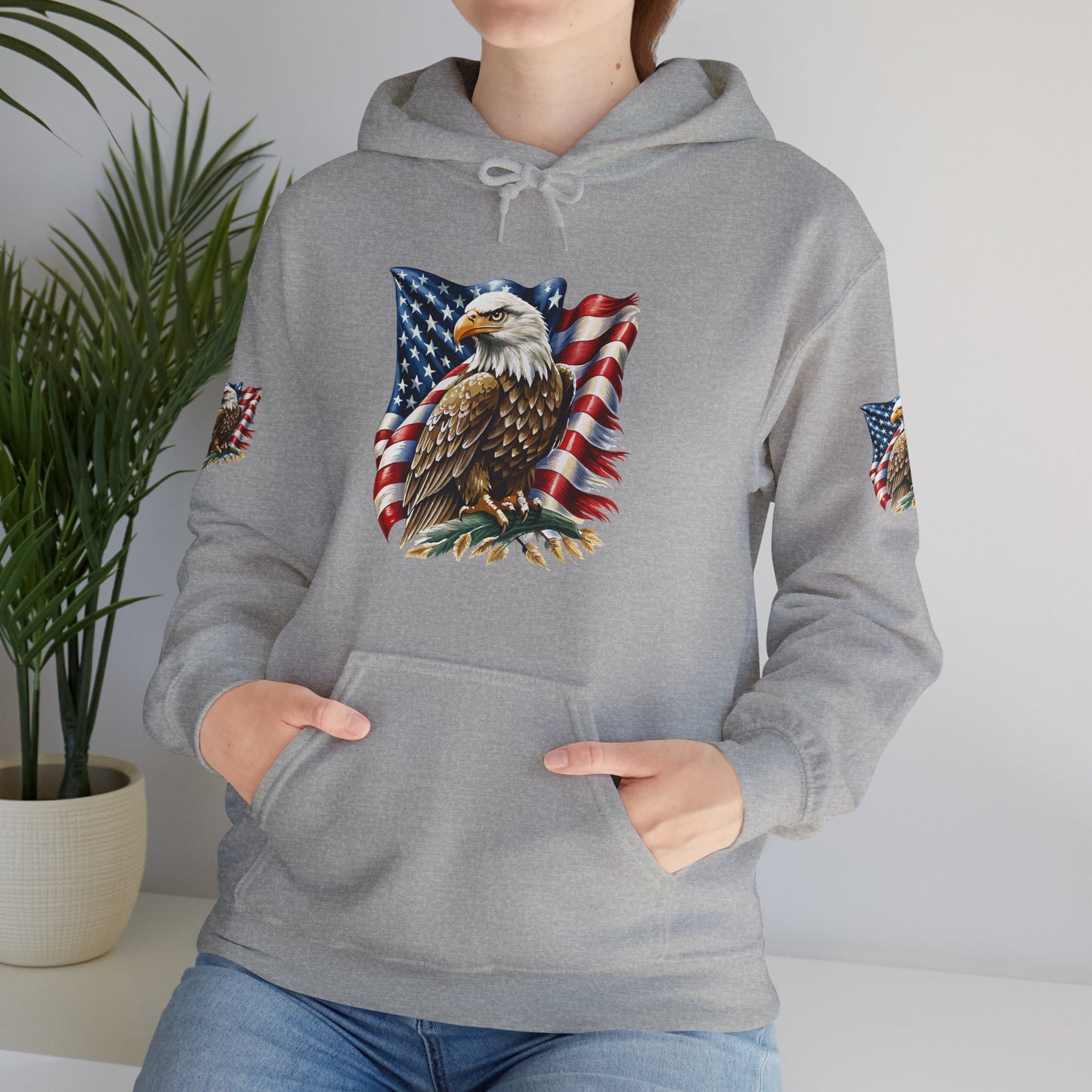 Princess Grace Patriotic Eagle Hooded Sweatshirt Unisex Heavy Blend Perfect for Memorial Day & Independence Day