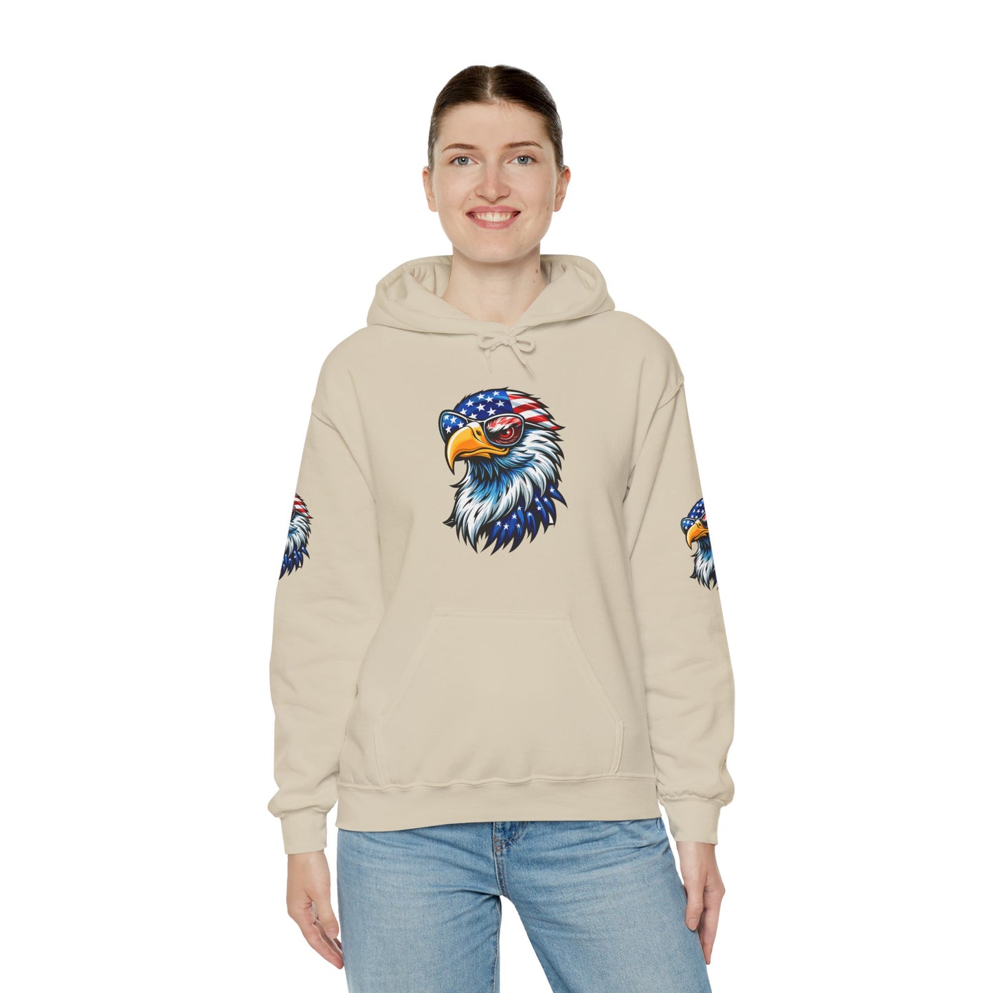 Princess Grace Patriotic Eagle Hoodie Unisex Heavy Blend Sweatshirt with USA Flag Design