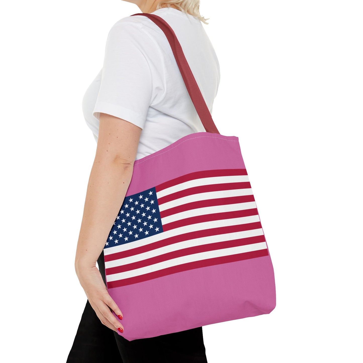 Princess Grace Patriotic Pink Tote Bag with American Flag Design