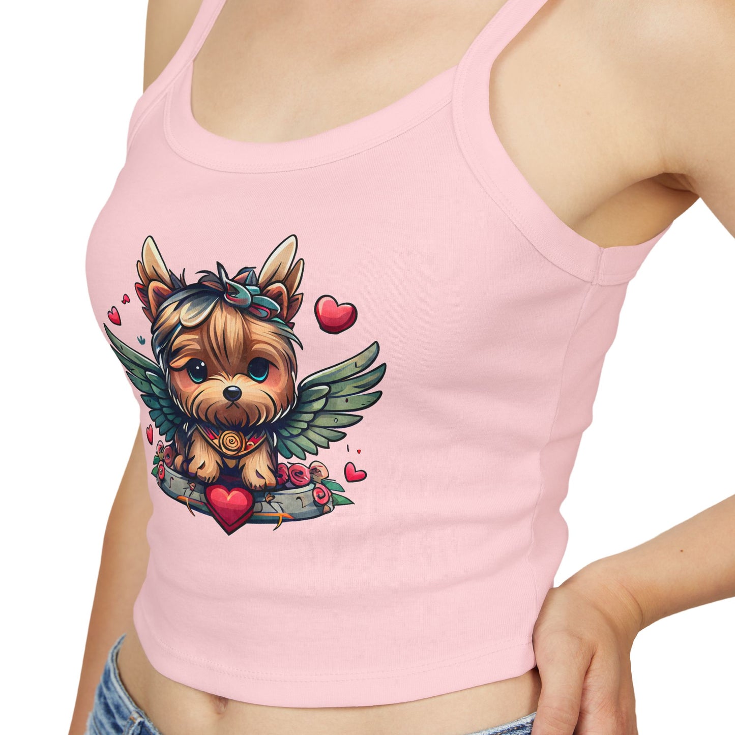 Princess Grace Adorable Yorkie Angel Women's Spaghetti Strap Tank Top Cute Dog Graphic