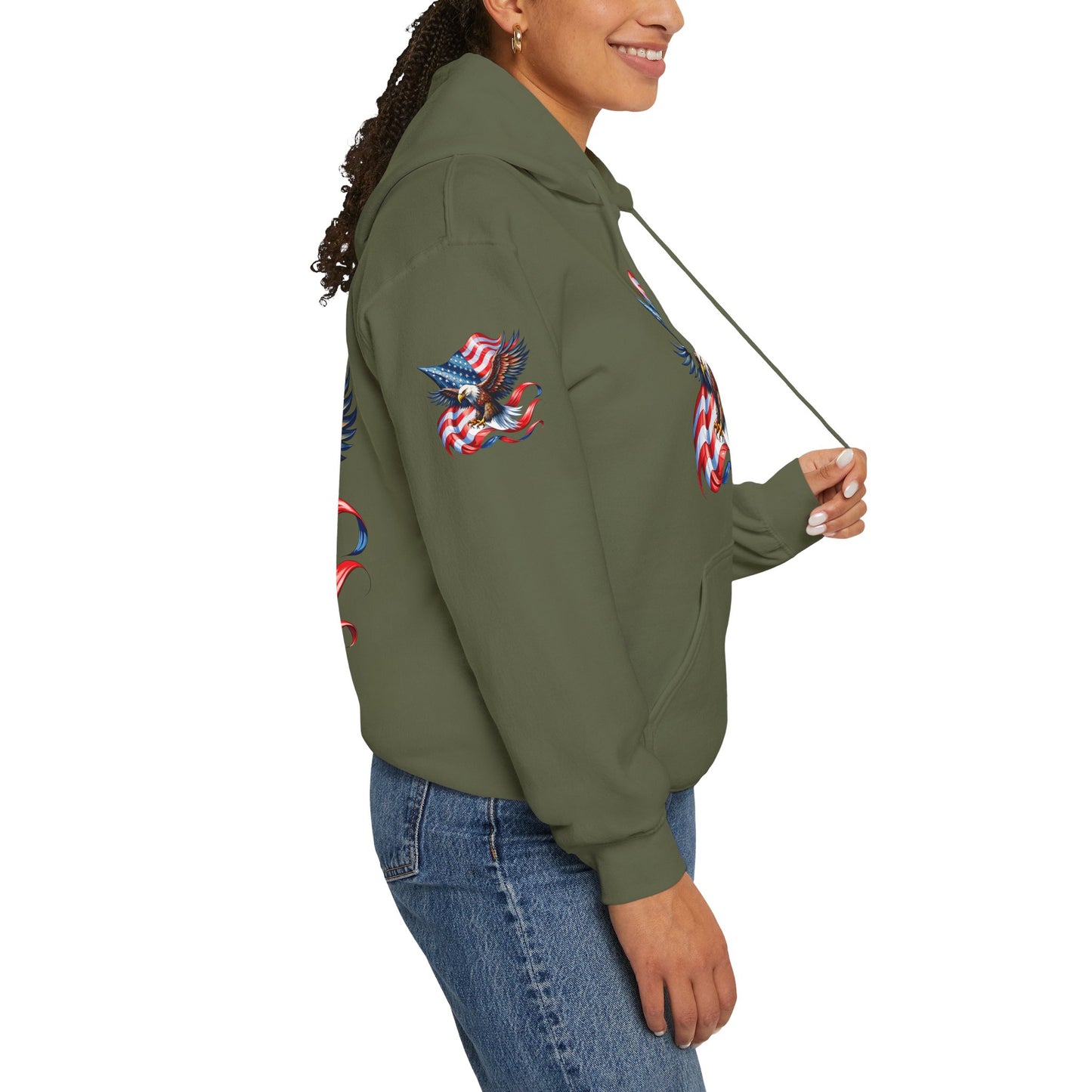 Princess Grace Patriotic Eagle Hoodie Unisex Heavy Blend Sweatshirt with American Flag Design