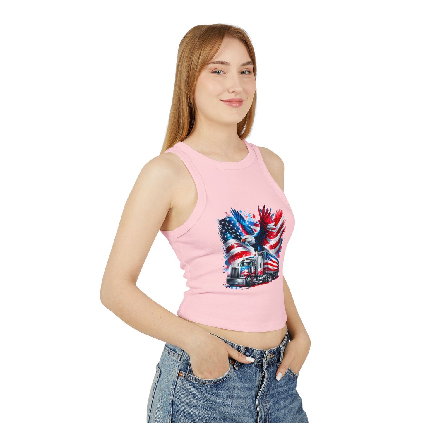 Princess Grace Patriotic Women's Racer Tank Top USA Truck & Eagle Design