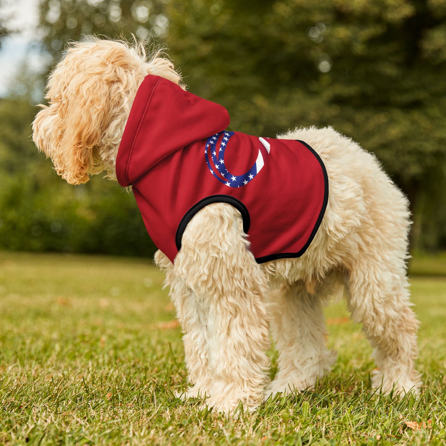Princess Grace Red Heart American Flag Pet Hoodie Perfect for Patriotic Celebrations