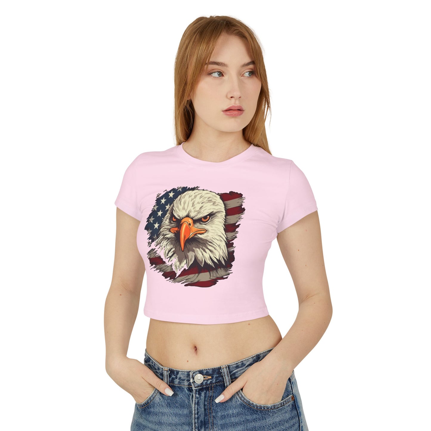 Princess Grace Patriotic Women's Baby Tee Fierce Eagle & USA Design