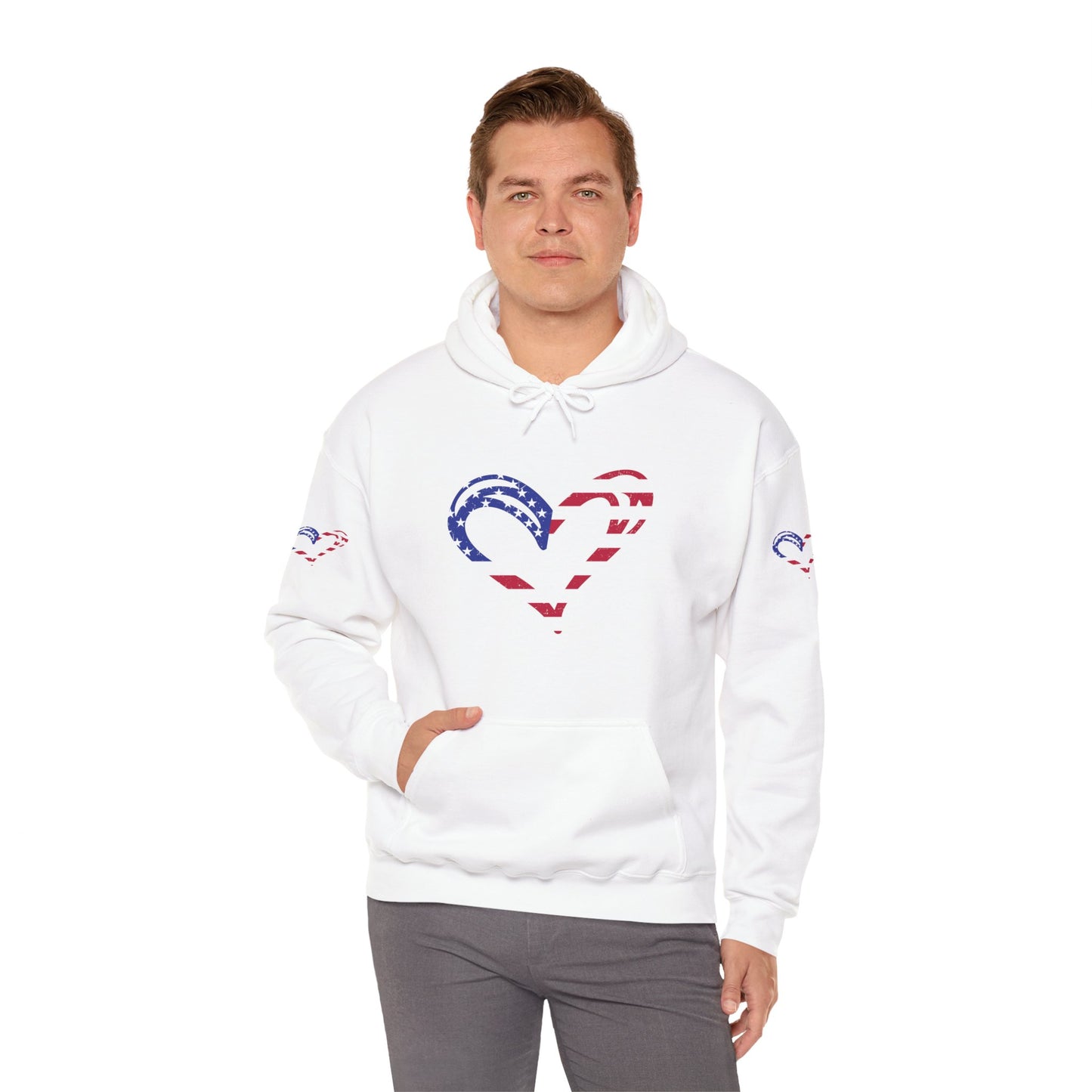 Princess Grace Patriotic Heart Unisex Hoodie Comfortable Heavy Blend Sweatshirt for Independence Day and Everyday Wear