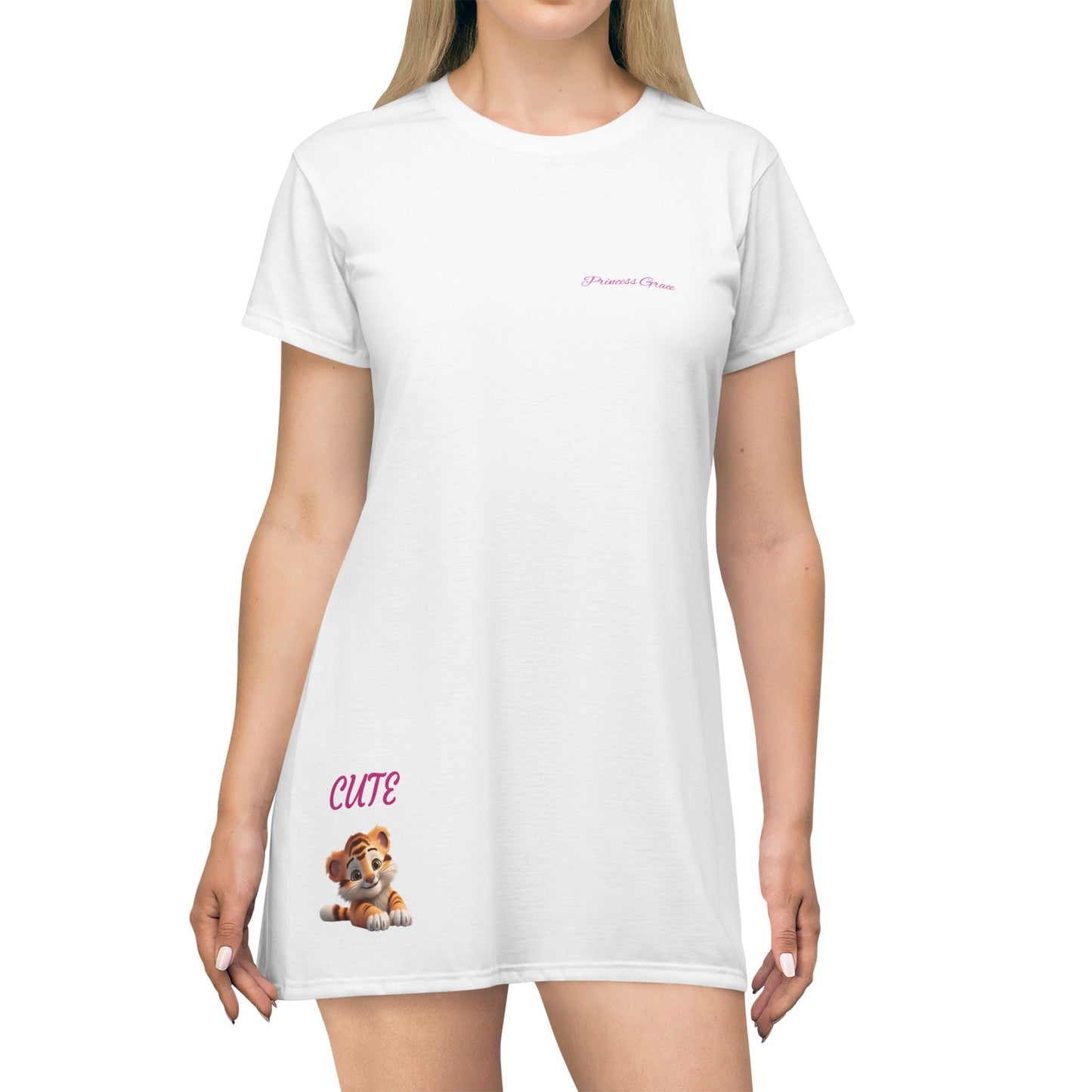 Princess Grace Cute Animal Graphic T-Shirt Dress for Casual Days