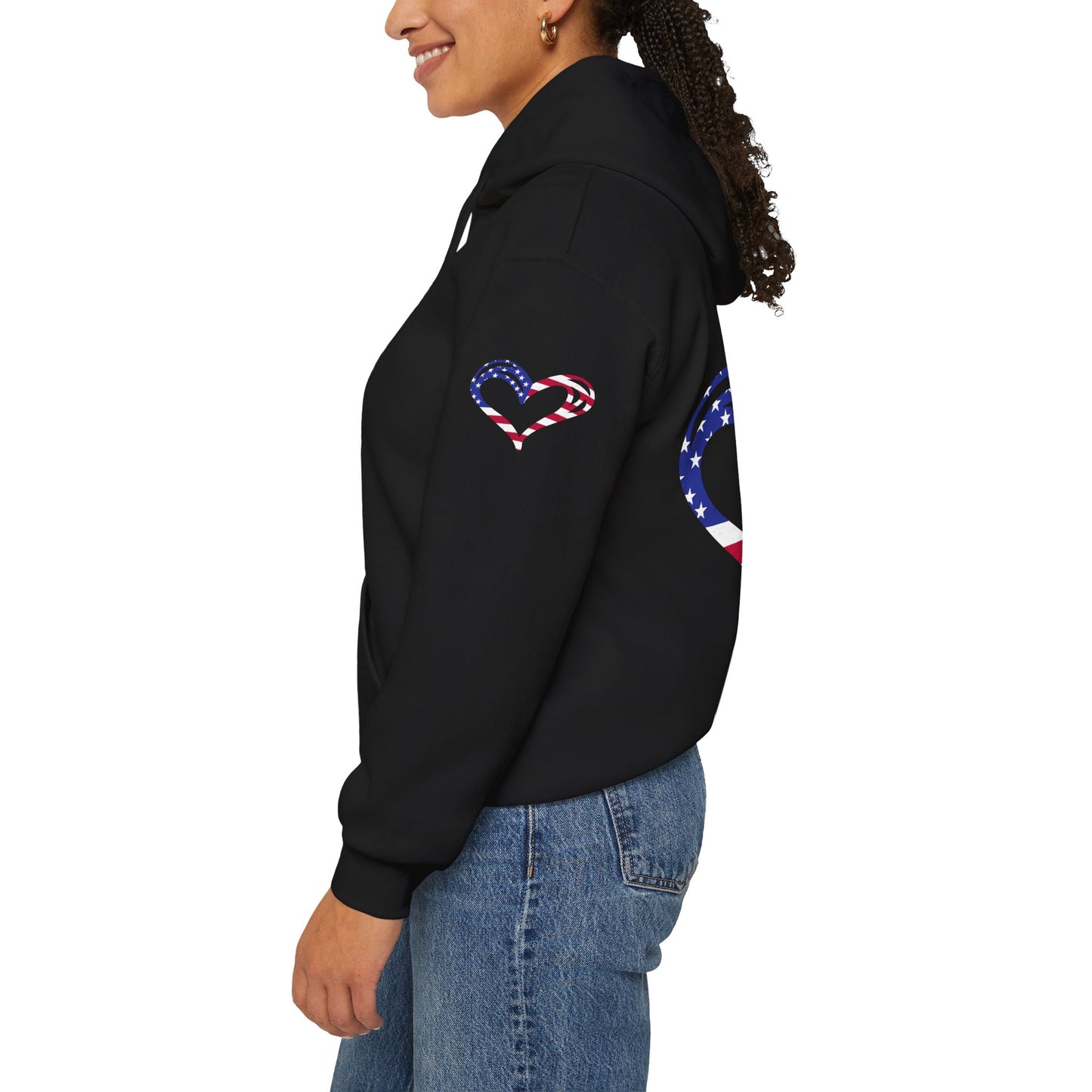 Princess Grace Patriotic Heart Unisex Hoodie Comfortable Heavy Blend Sweatshirt for Independence Day and Everyday Wear